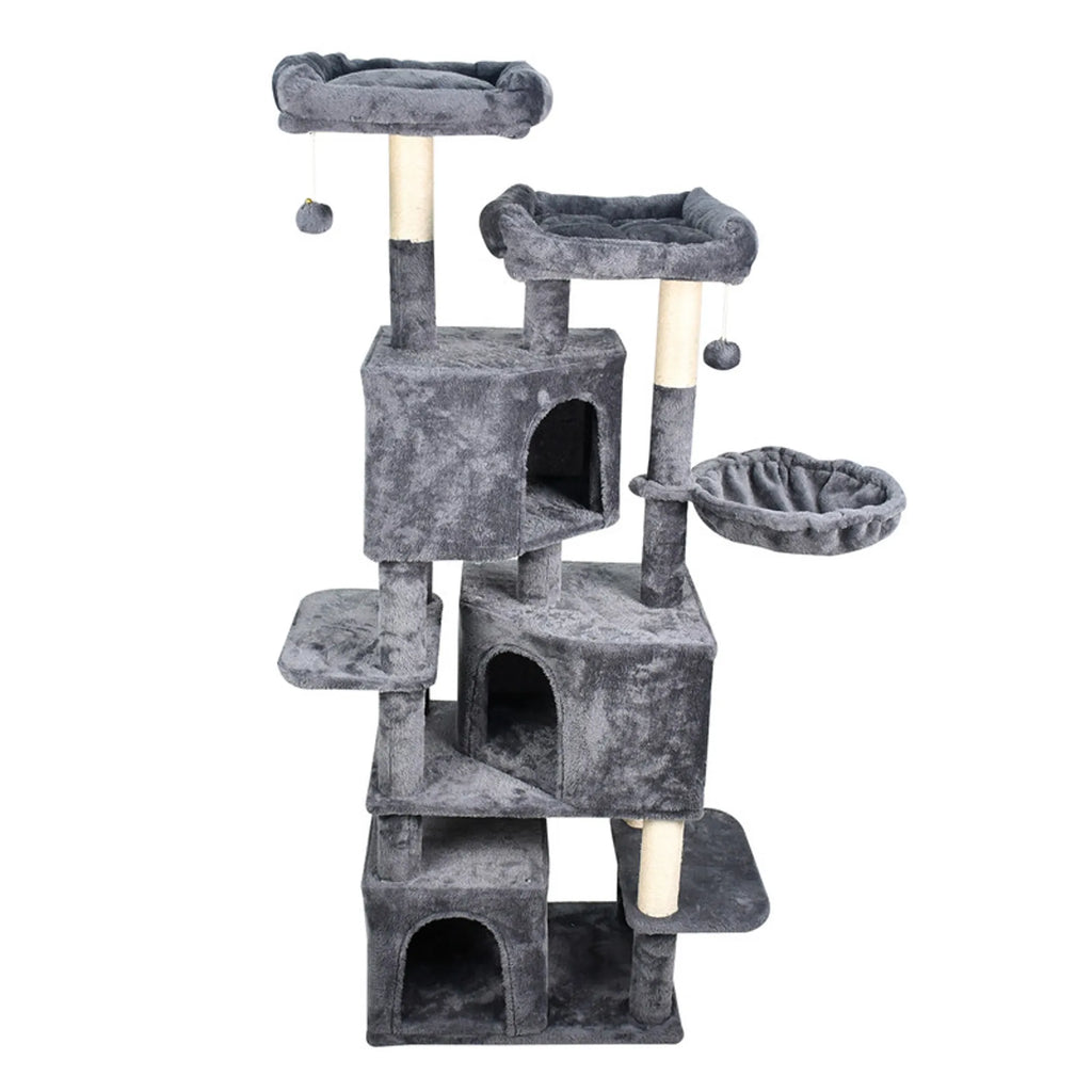 GOOPAWS Multi-Level 57-in Faux Fur Cat Tree & Condo with Hammock
