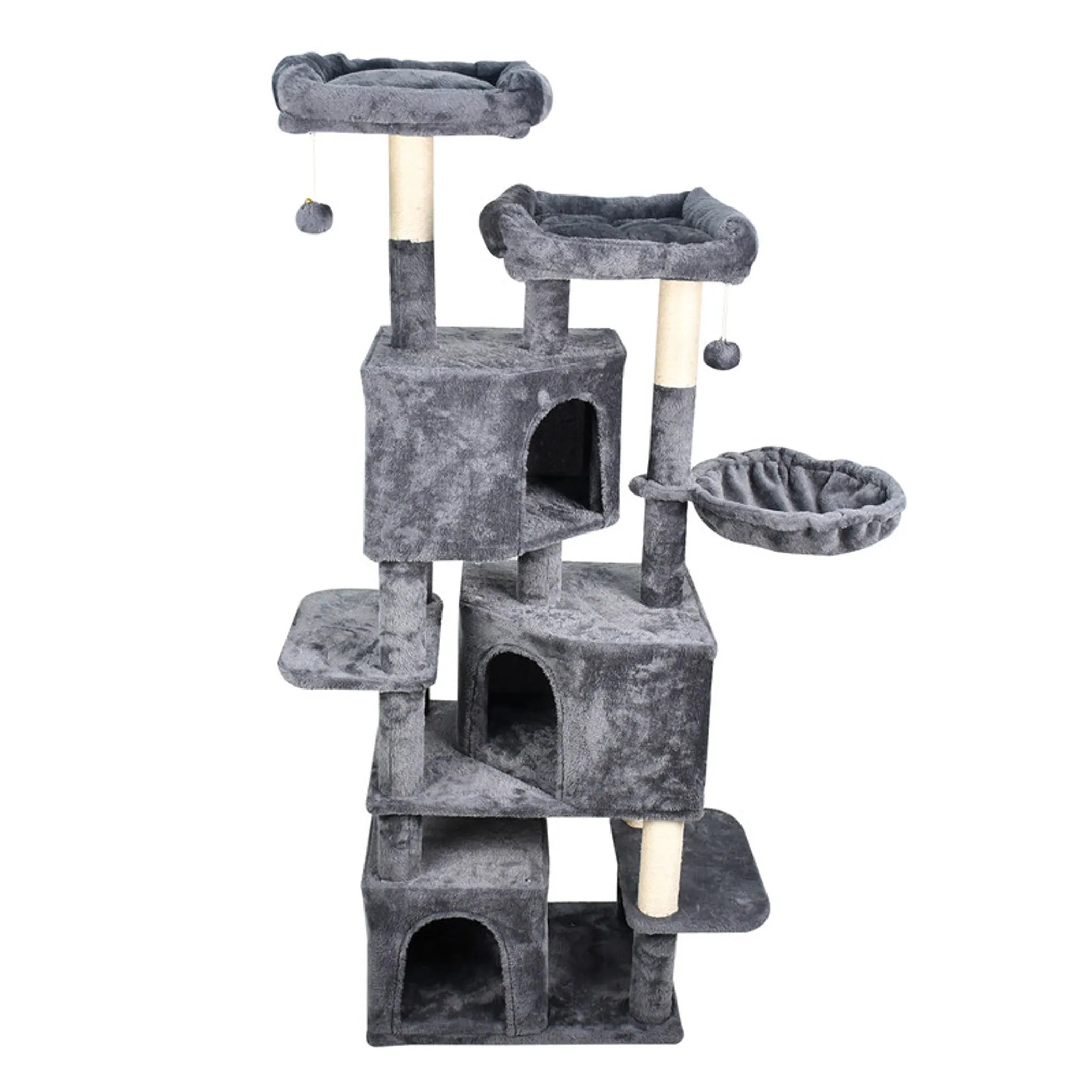 GOOPAWS Multi-Level 57-in Faux Fur Cat Tree & Condo with Hammock