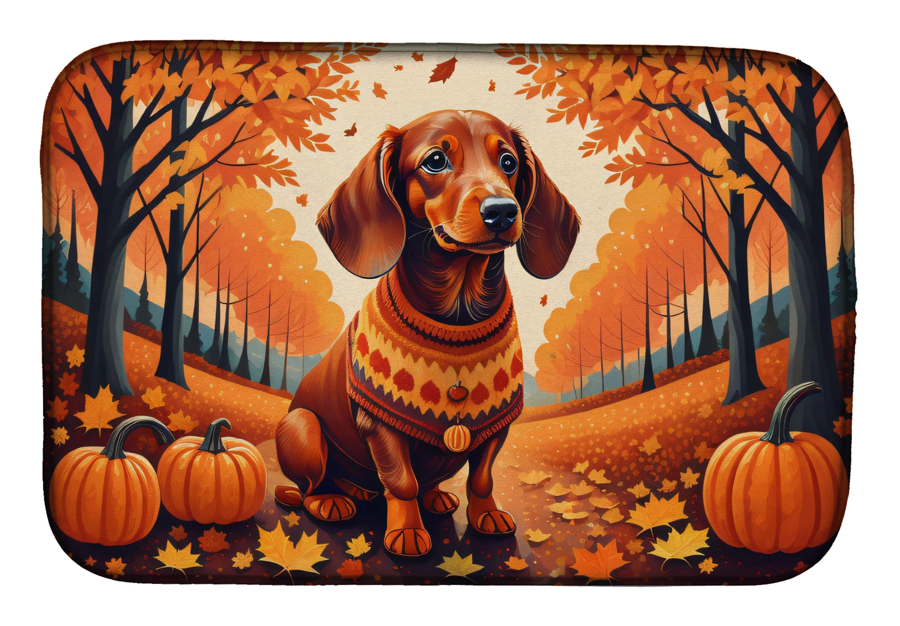 Autumn Leaves Dish Drying Mat - Size: 14  X 21" | Pack Of: 1 | Collection name: Autumn leaves