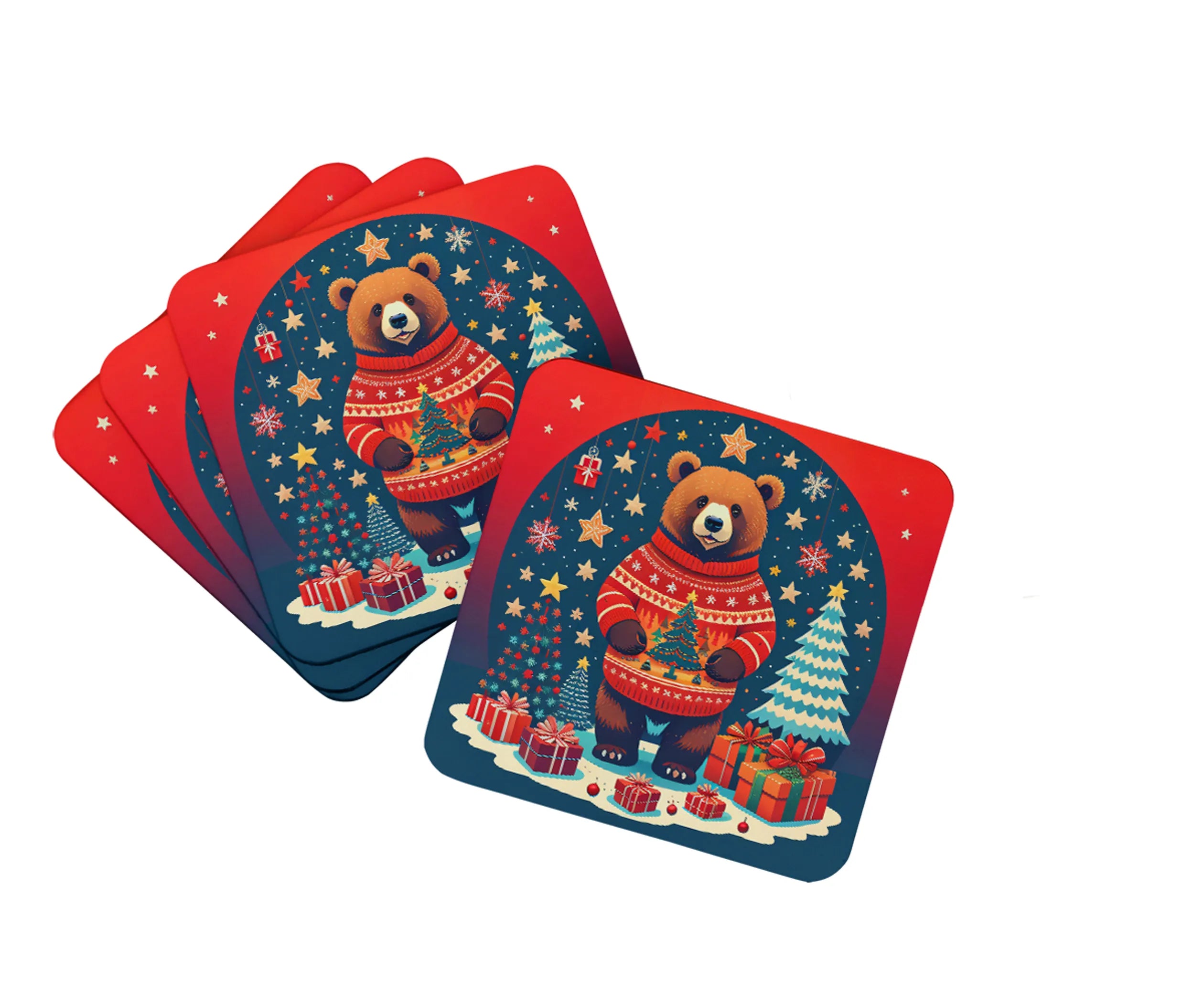 Animal Christmas Foam Coasters - Size: 3.5 | Pack Of: 1 | Collection name: Animal christmas