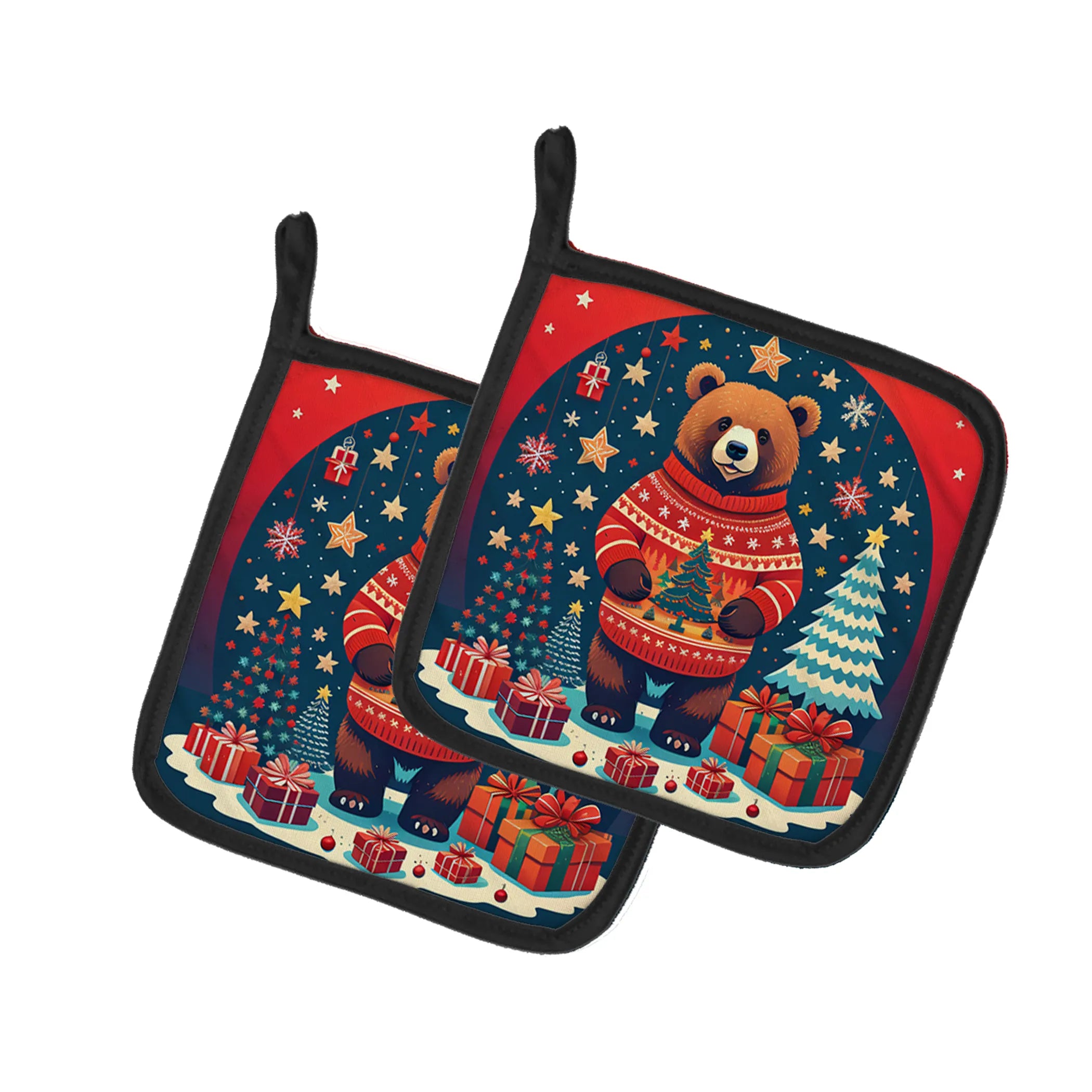 Animal Christmas Pair of Pot Holders - Size: 7.5HX7.5W | Pack Of: 1 | Collection name: Animal christmas