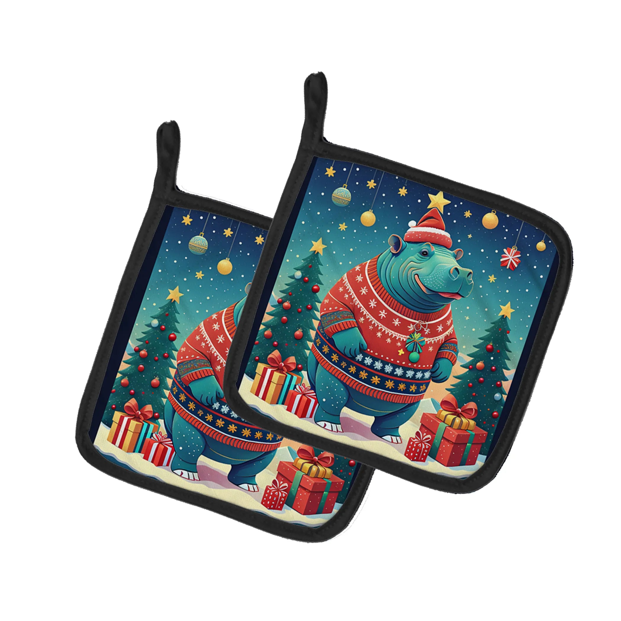 Animal Christmas Pair of Pot Holders - Size: 7.5HX7.5W | Pack Of: 1 | Collection name: Animal christmas
