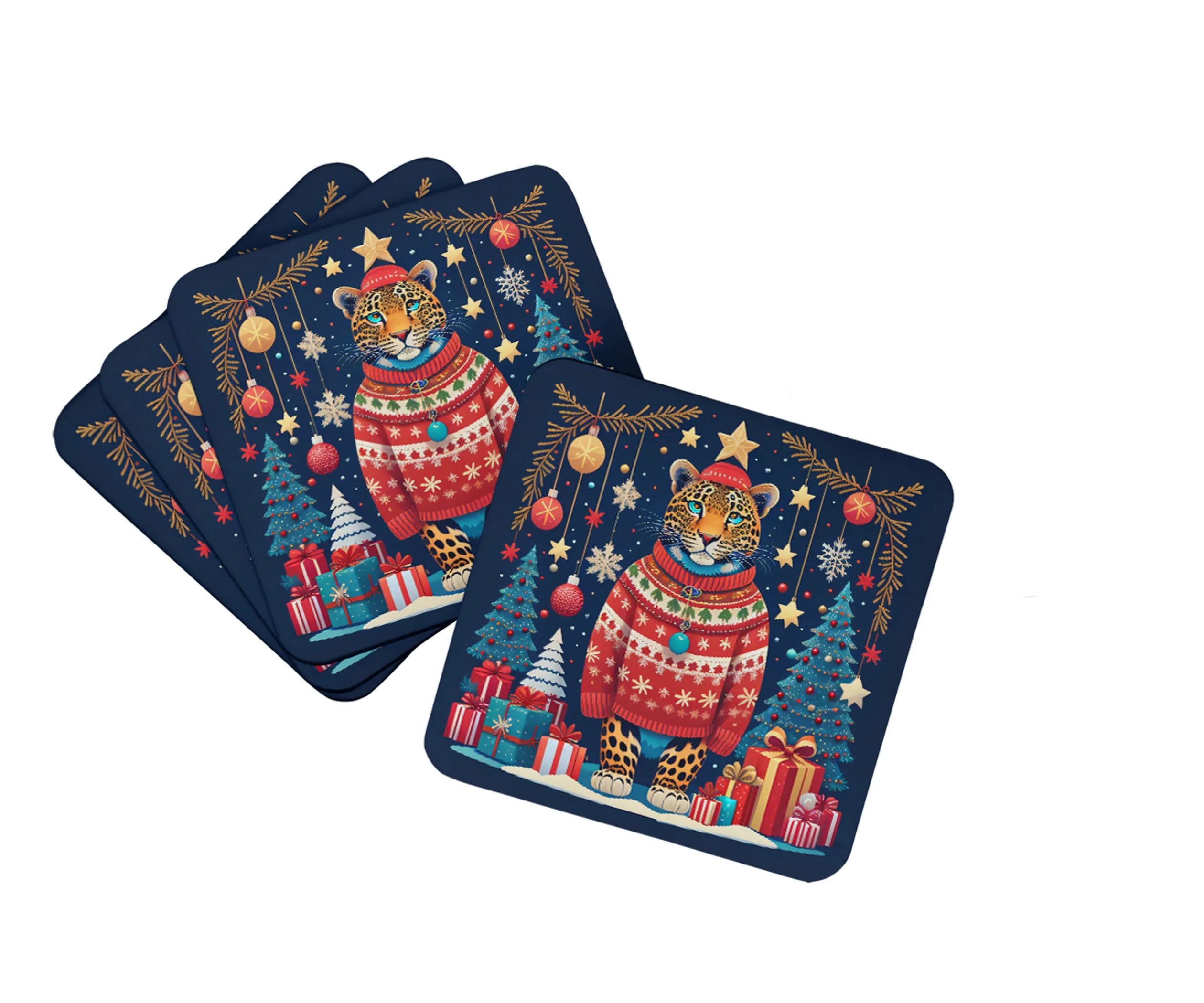 Animal Christmas Foam Coasters - Size: 3.5 | Pack Of: 1 | Collection name: Animal christmas