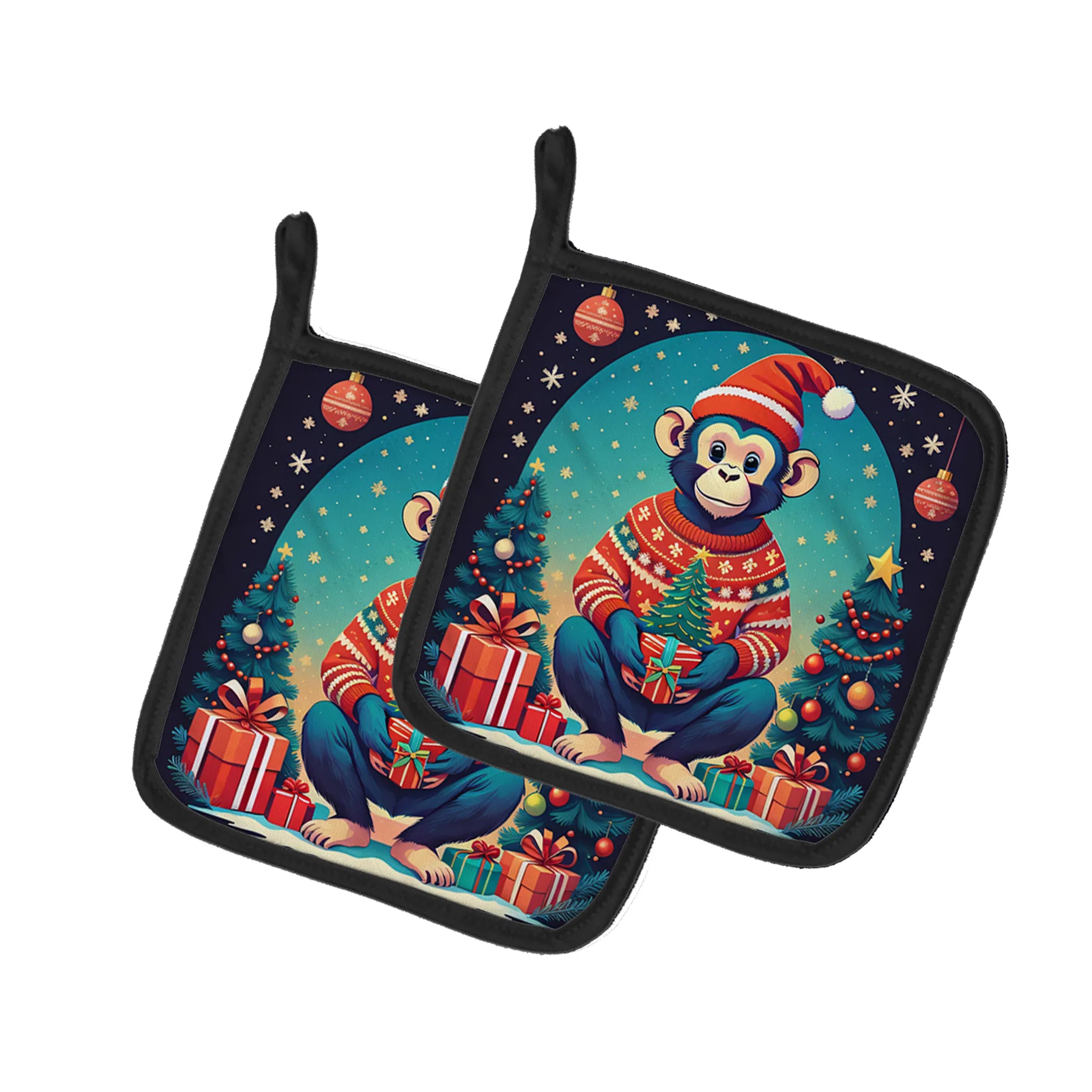 Animal Christmas Pair of Pot Holders - Size: 7.5HX7.5W | Pack Of: 1 | Collection name: Animal christmas