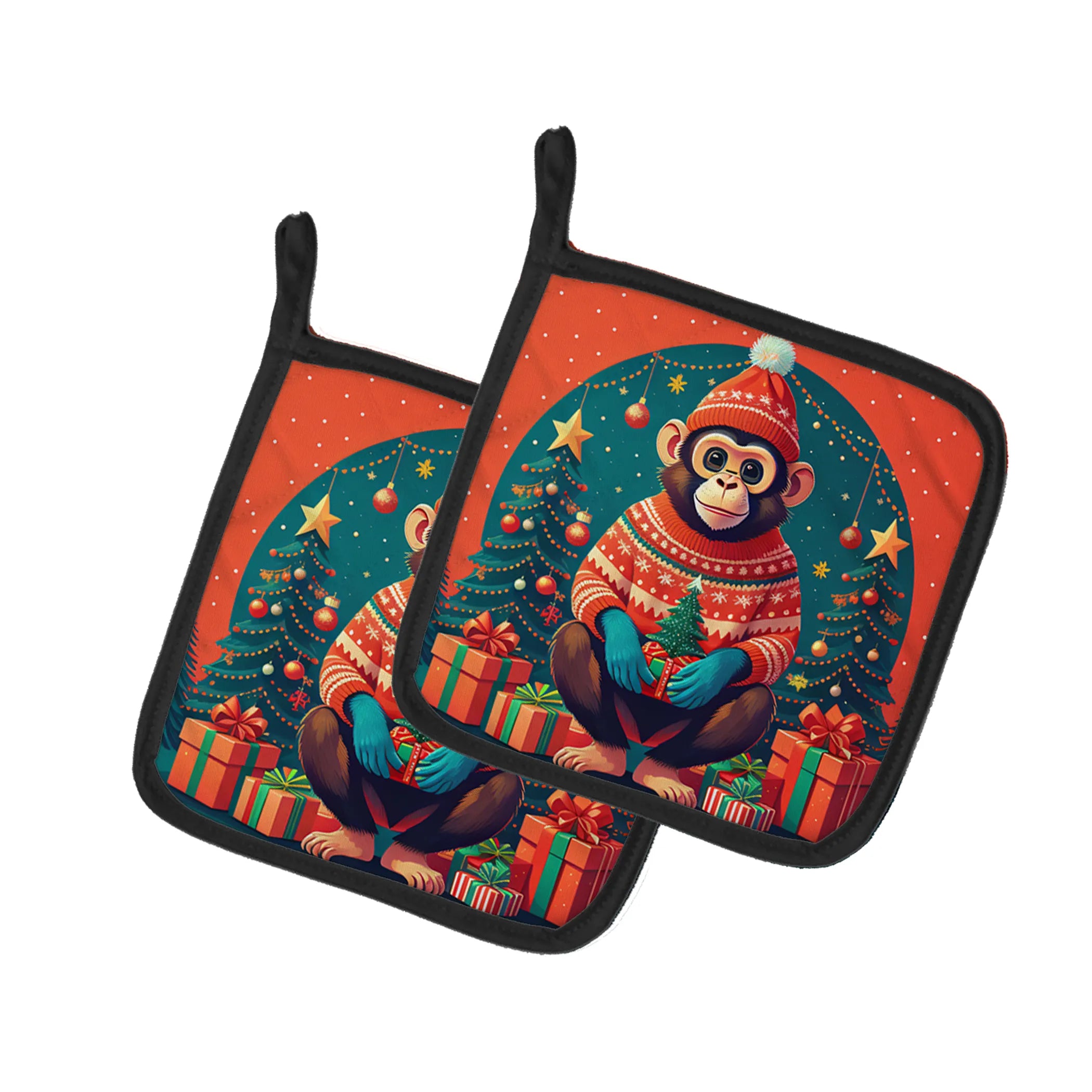 Animal Christmas Pair of Pot Holders - Size: 7.5HX7.5W | Pack Of: 1 | Collection name: Animal christmas