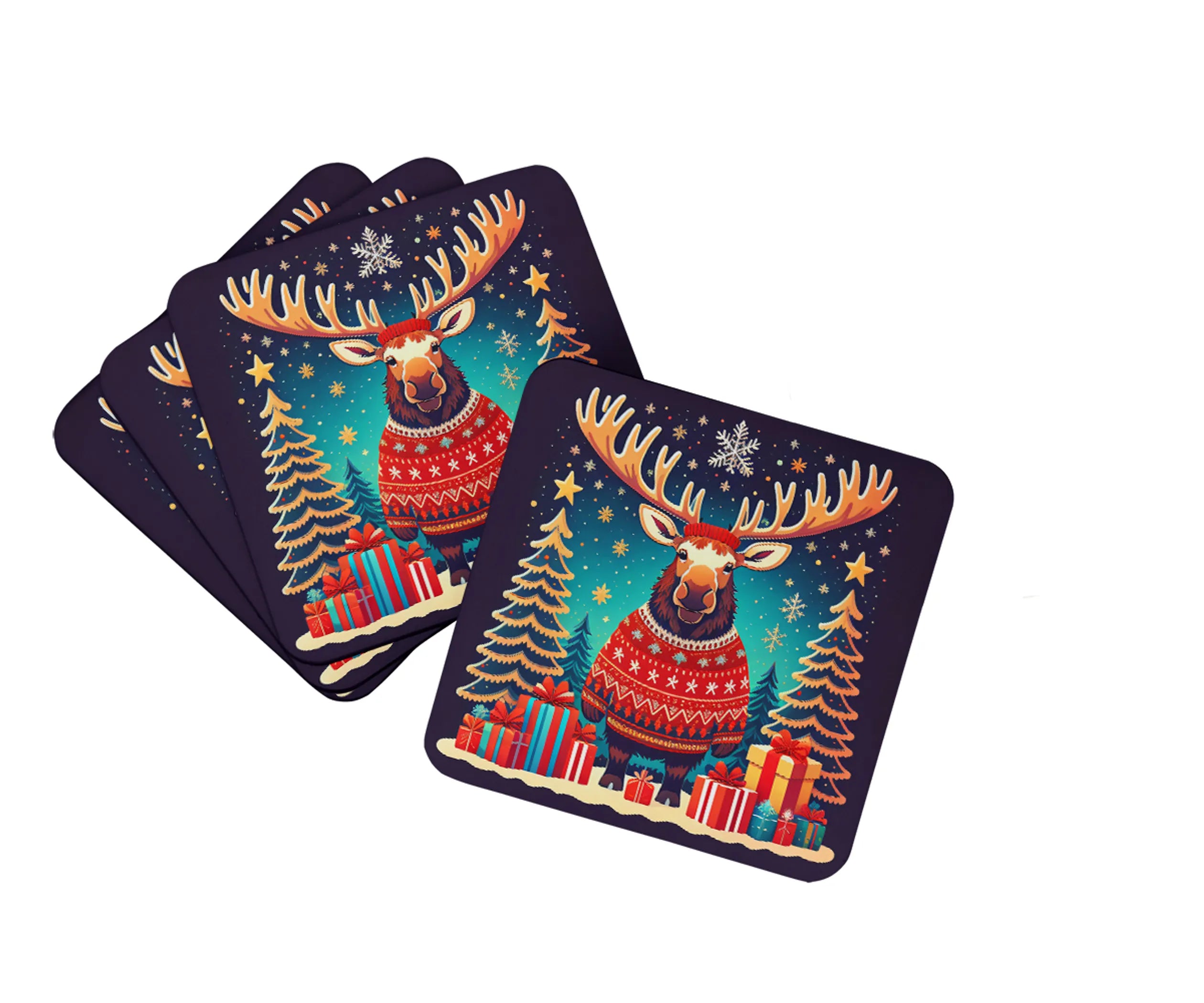 Animal Christmas Foam Coasters - Size: 3.5 | Pack Of: 1 | Collection name: Animal christmas