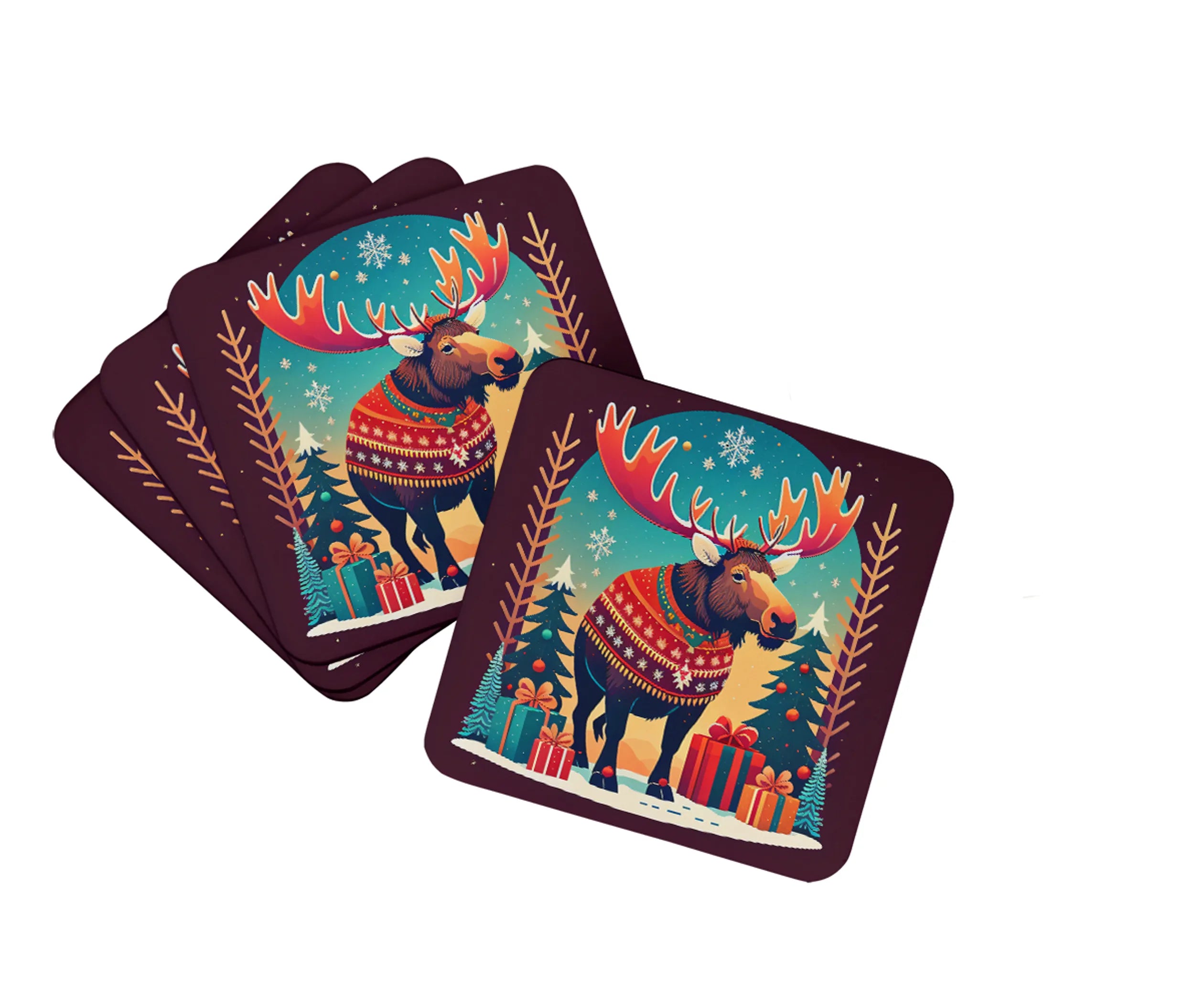 Animal Christmas Foam Coasters - Size: 3.5 | Pack Of: 1 | Collection name: Animal christmas