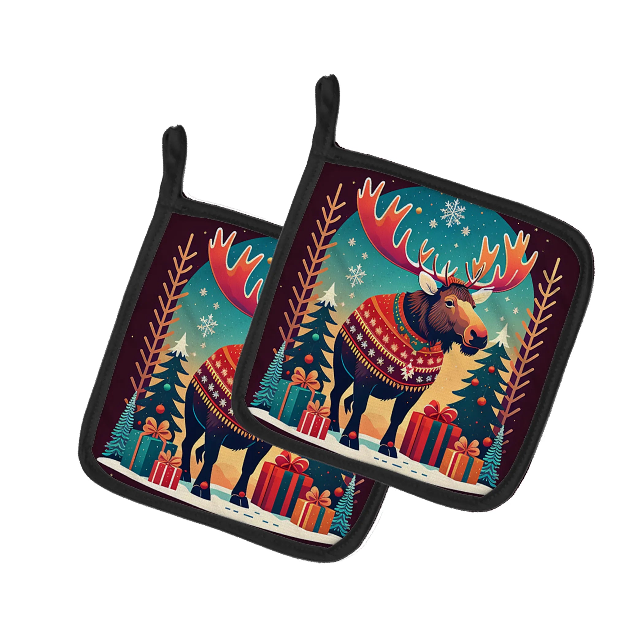 Animal Christmas Pair of Pot Holders - Size: 7.5HX7.5W | Pack Of: 1 | Collection name: Animal christmas