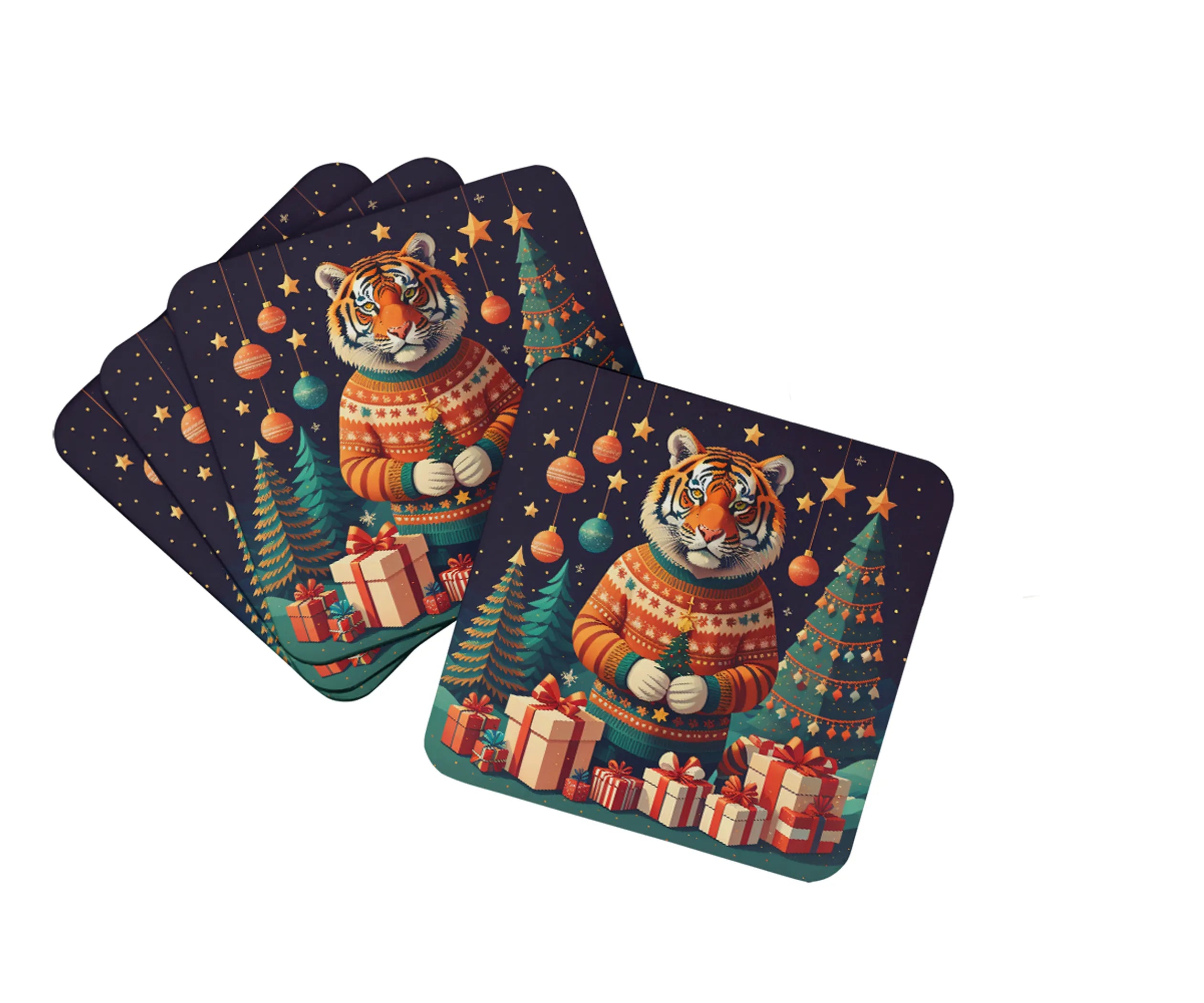 Animal Christmas Foam Coasters - Size: 3.5 | Pack Of: 1 | Collection name: Animal christmas