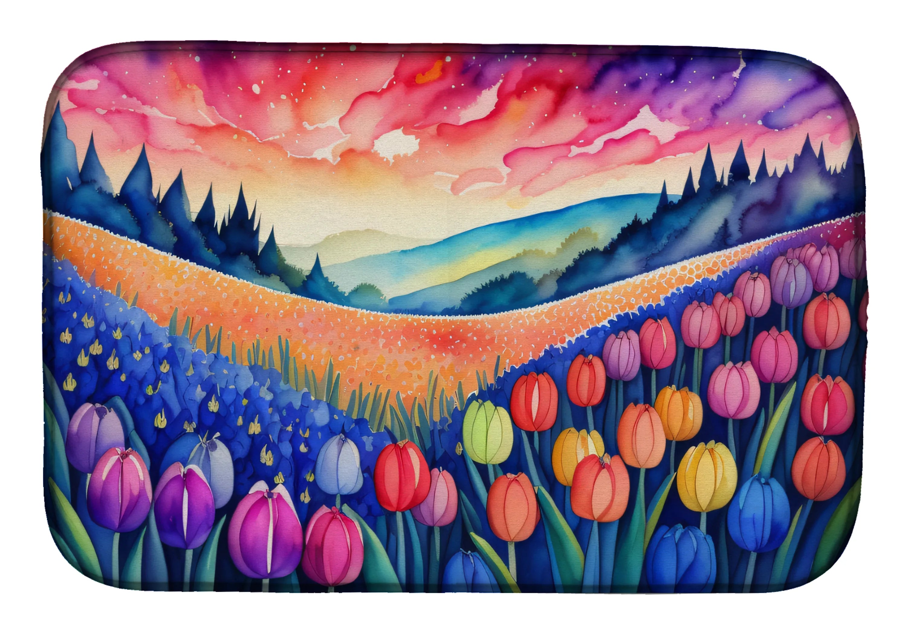 Flowers in Color Dish Drying Mat - Size: 14  X 21" | Pack Of: 1 | Collection name: Flowers in color