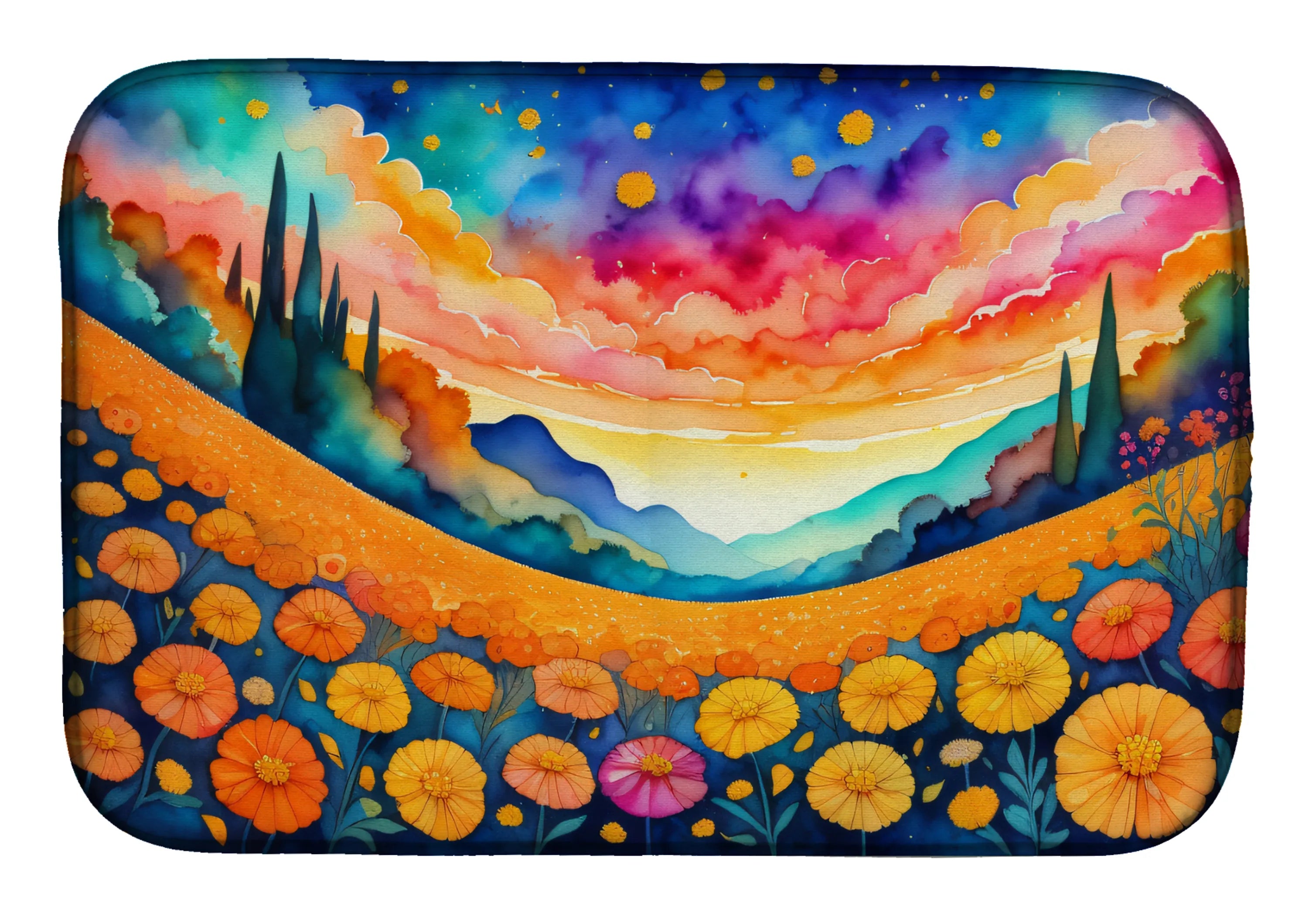 Flowers in Color Dish Drying Mat - Size: 14  X 21" | Pack Of: 1 | Collection name: Flowers in color