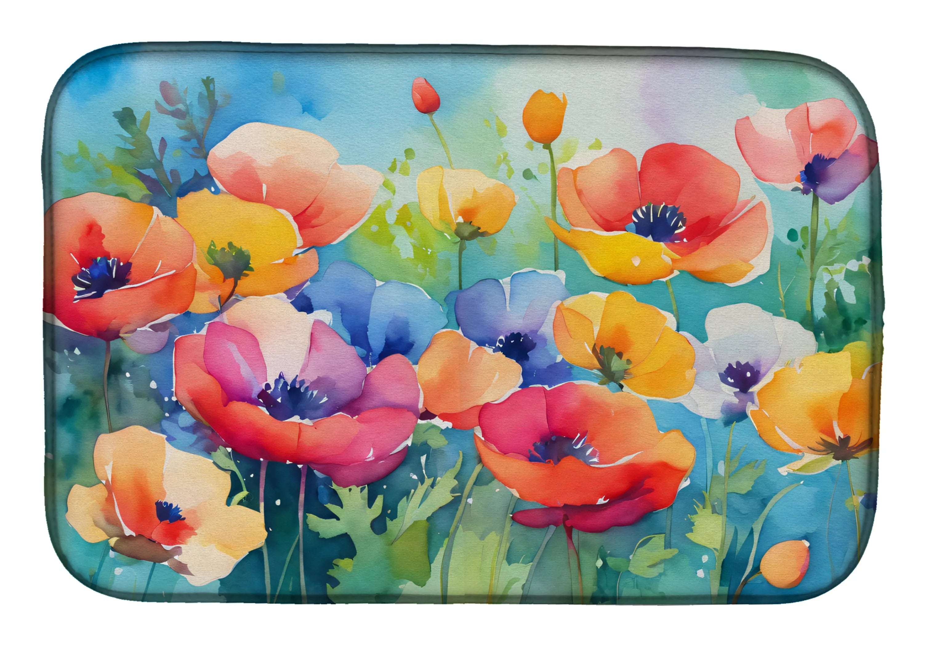 Flowers in Watercolor Dish Drying Mat - Size: 14  X 21" | Pack Of: 1 | Collection name: Flowers in watercolor