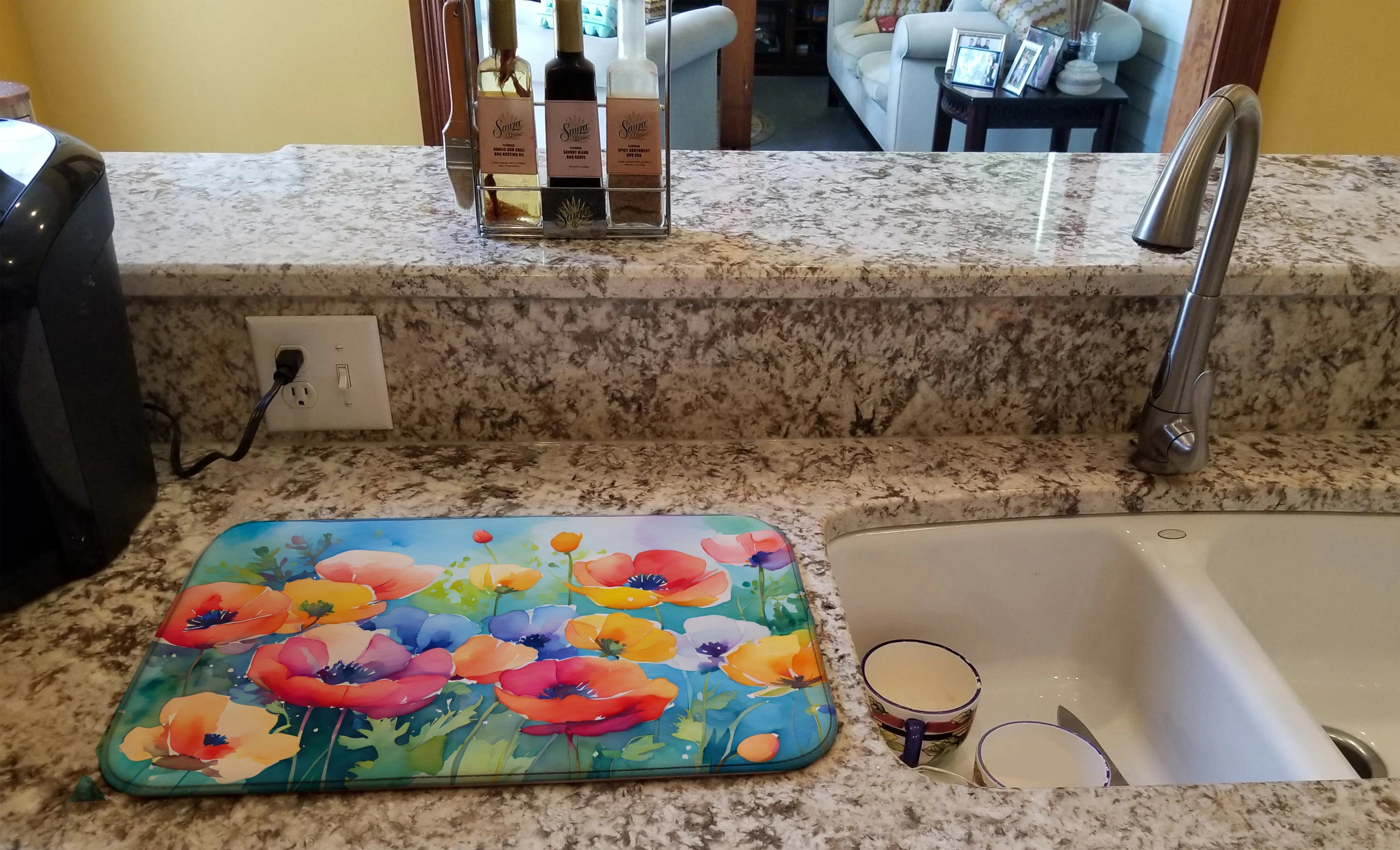 Flowers in Watercolor Dish Drying Mat - Size: 14  X 21" | Pack Of: 1 | Collection name: Flowers in watercolor