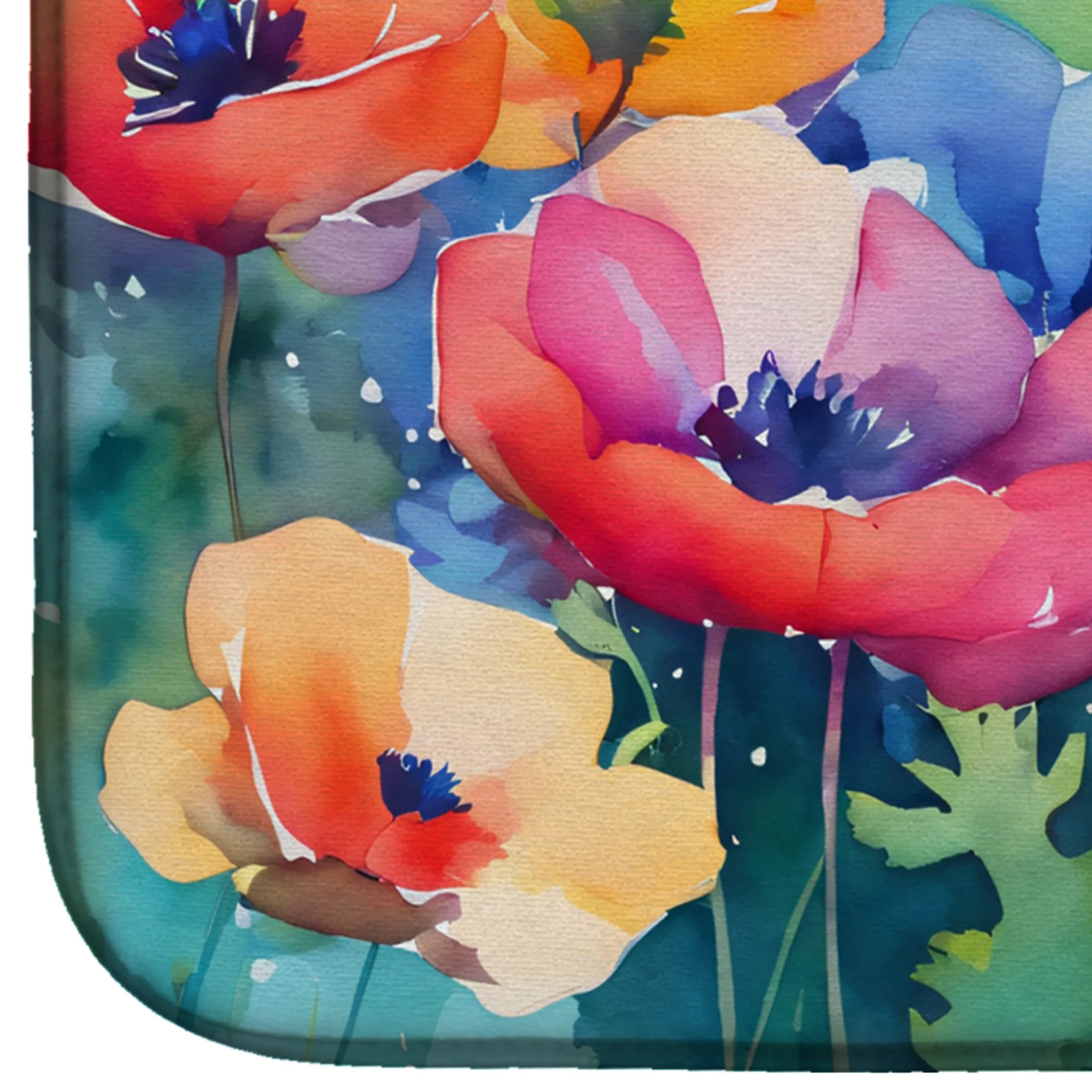 Flowers in Watercolor Dish Drying Mat - Size: 14  X 21" | Pack Of: 1 | Collection name: Flowers in watercolor