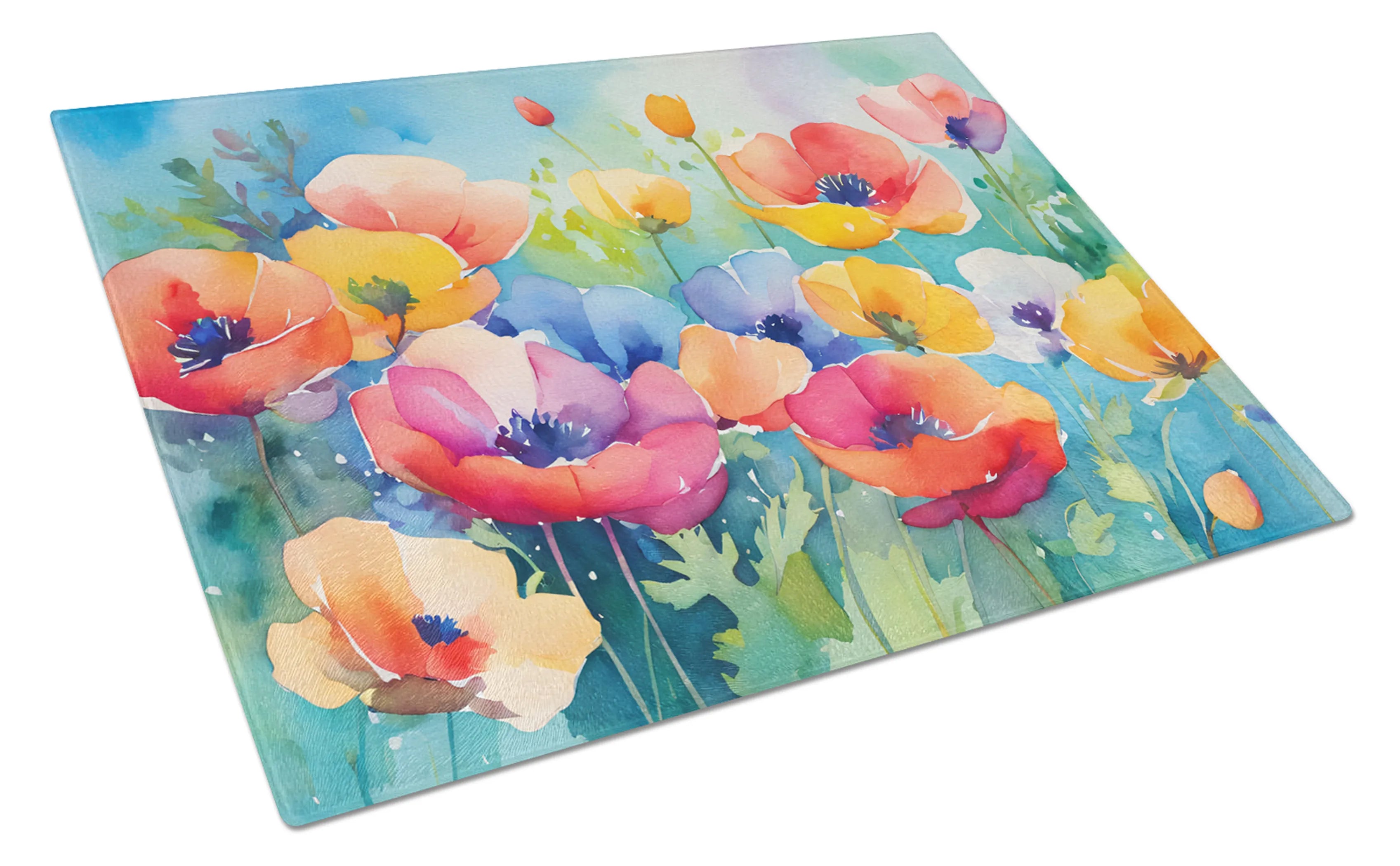 Flowers in Watercolor Glass Cutting Board - Size: LARGE | Pack Of: 1 | Collection name: Flowers in watercolor