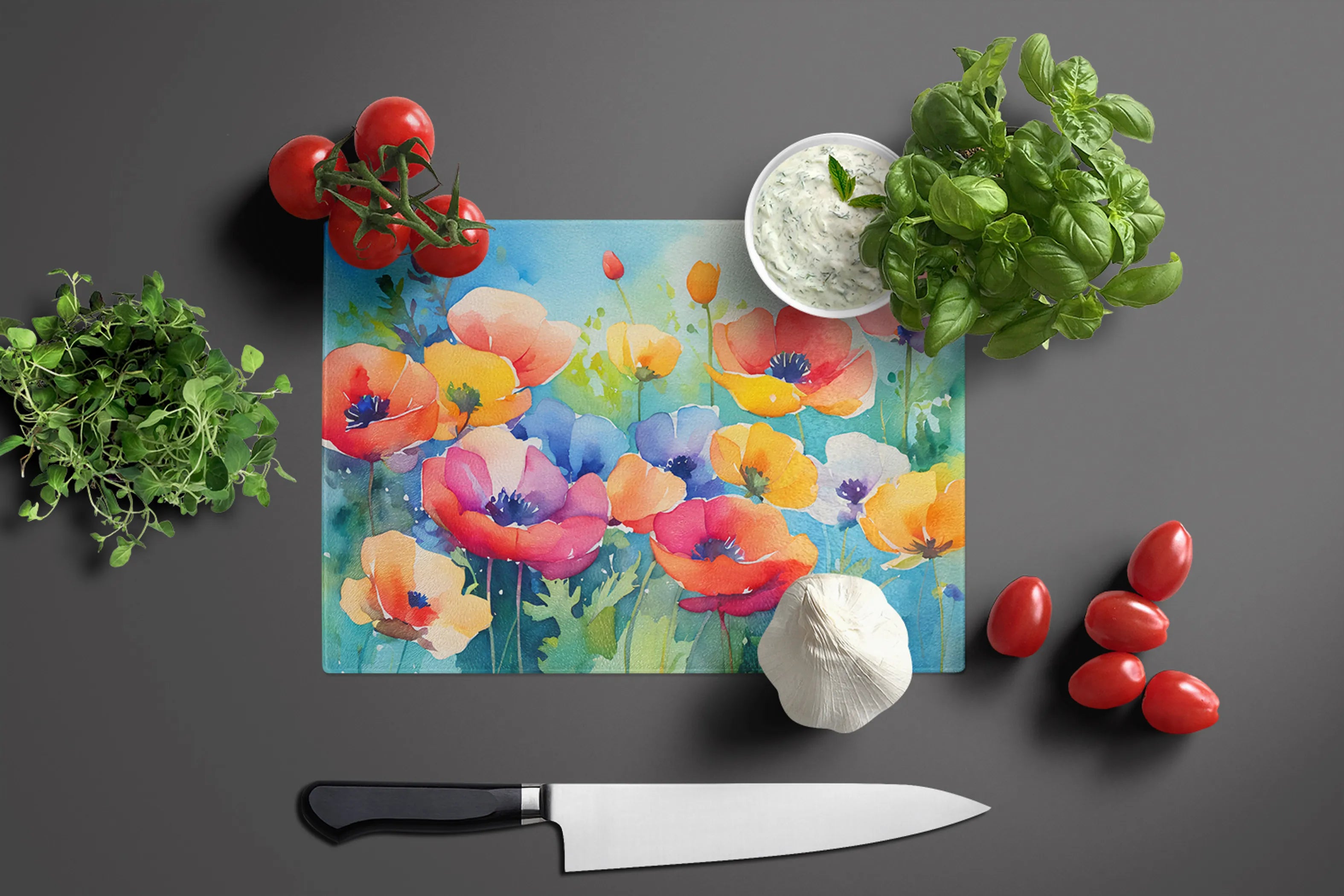 Flowers in Watercolor Glass Cutting Board - Size: LARGE | Pack Of: 1 | Collection name: Flowers in watercolor