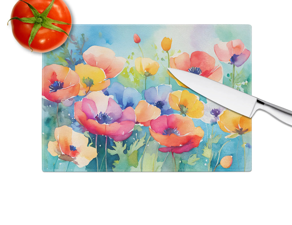 Flowers in Watercolor Glass Cutting Board - Size: LARGE | Pack Of: 1 | Collection name: Flowers in watercolor