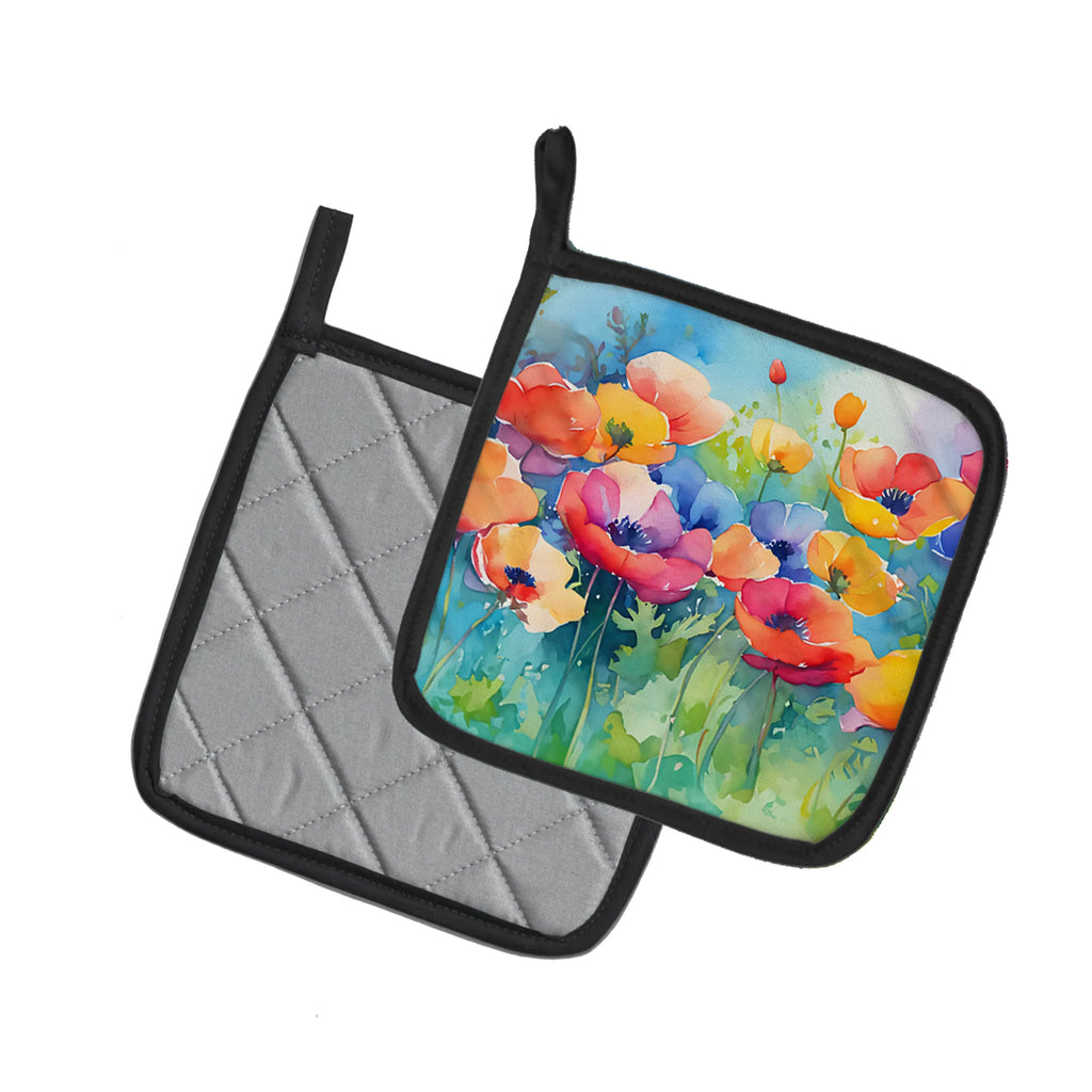 Flowers in Watercolor Pair of Pot Holders - Size: 7.5HX7.5W | Pack Of: 1 | Collection name: Flowers in watercolor
