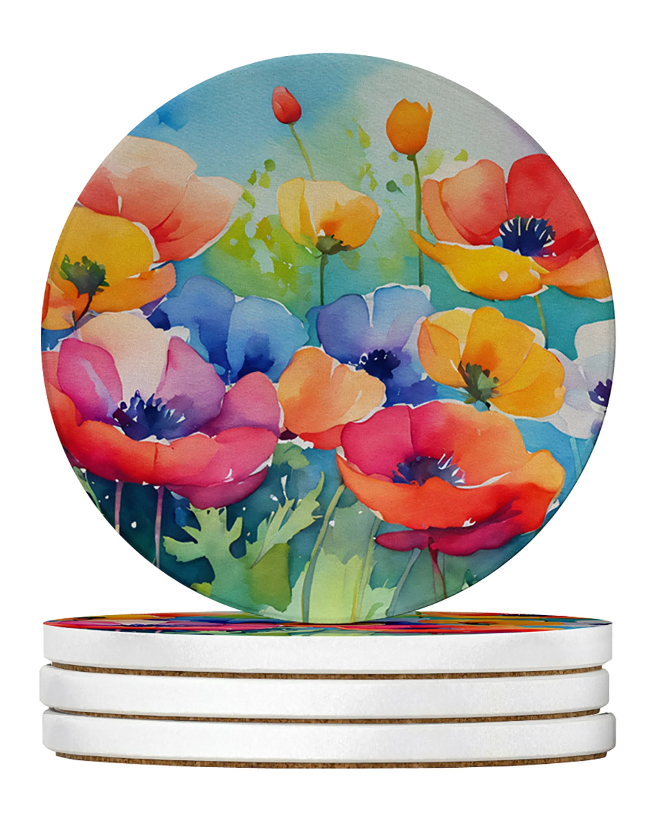 Flowers in Watercolor Large Sandstone Coasters