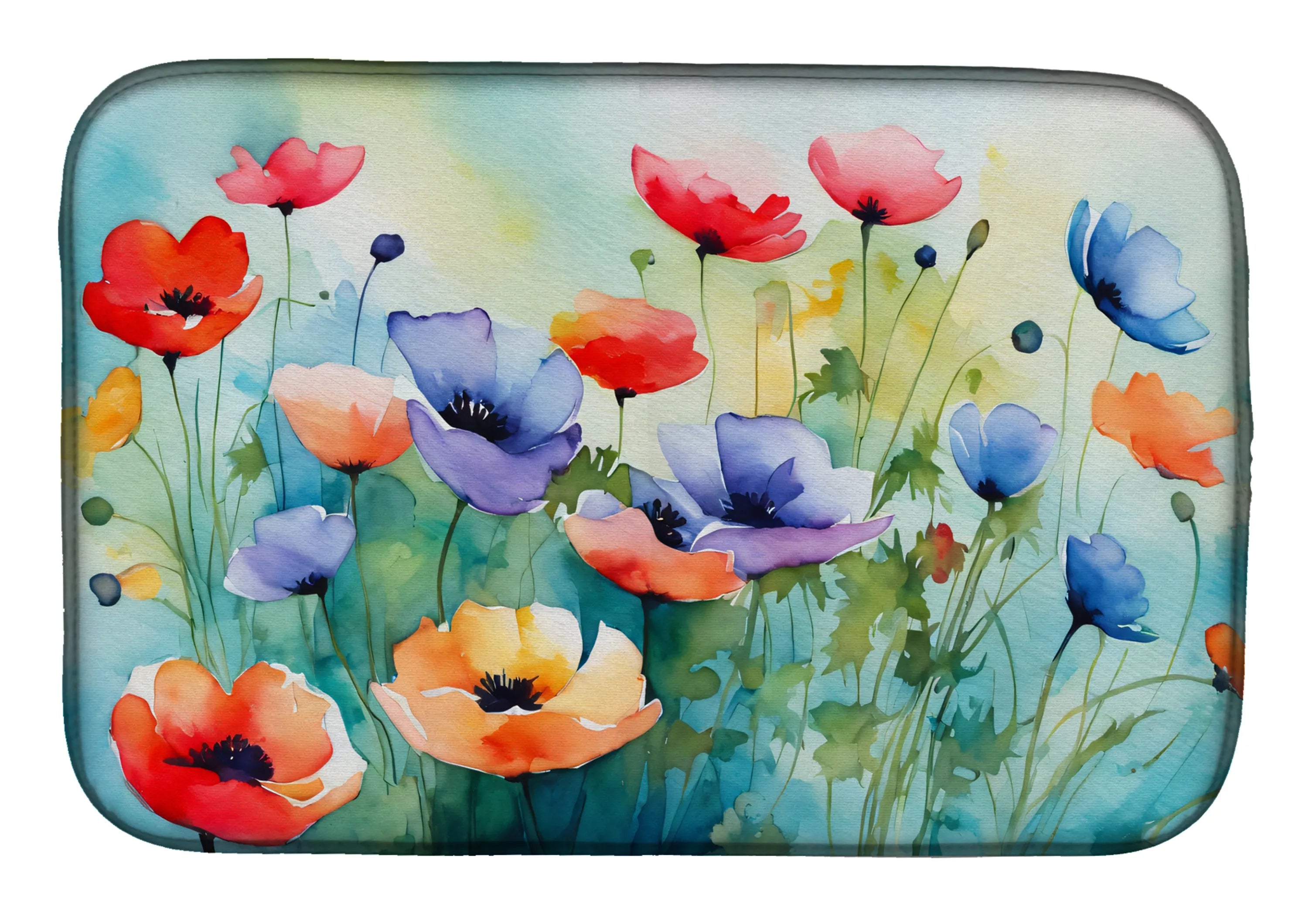 Flowers in Watercolor Dish Drying Mat - Size: 14  X 21" | Pack Of: 1 | Collection name: Flowers in watercolor