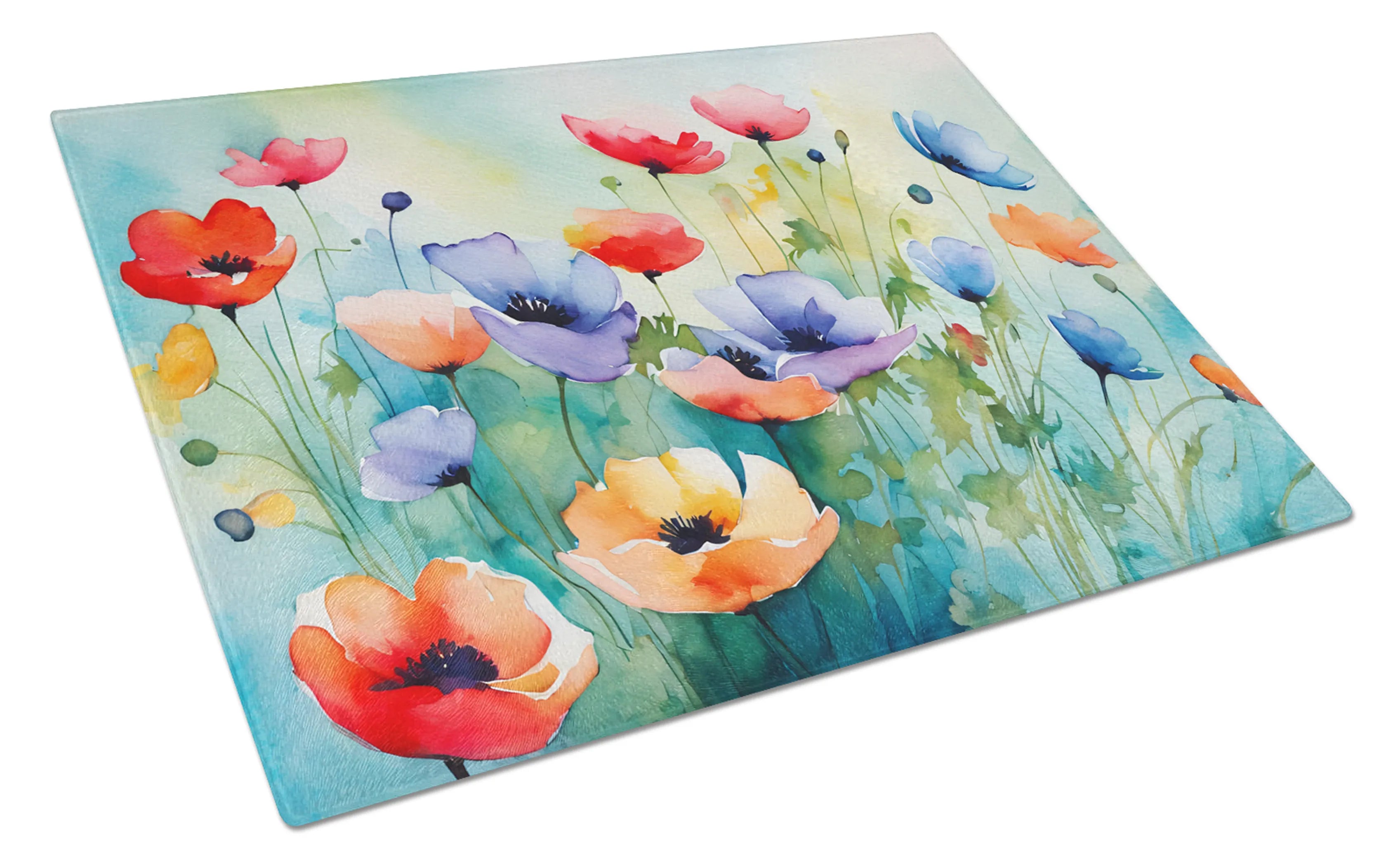 Flowers in Watercolor Glass Cutting Board - Size: LARGE | Pack Of: 1 | Collection name: Flowers in watercolor