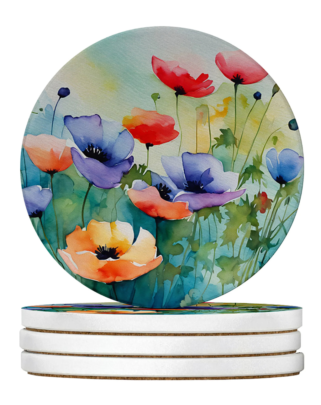 Flowers in Watercolor Large Sandstone Coasters