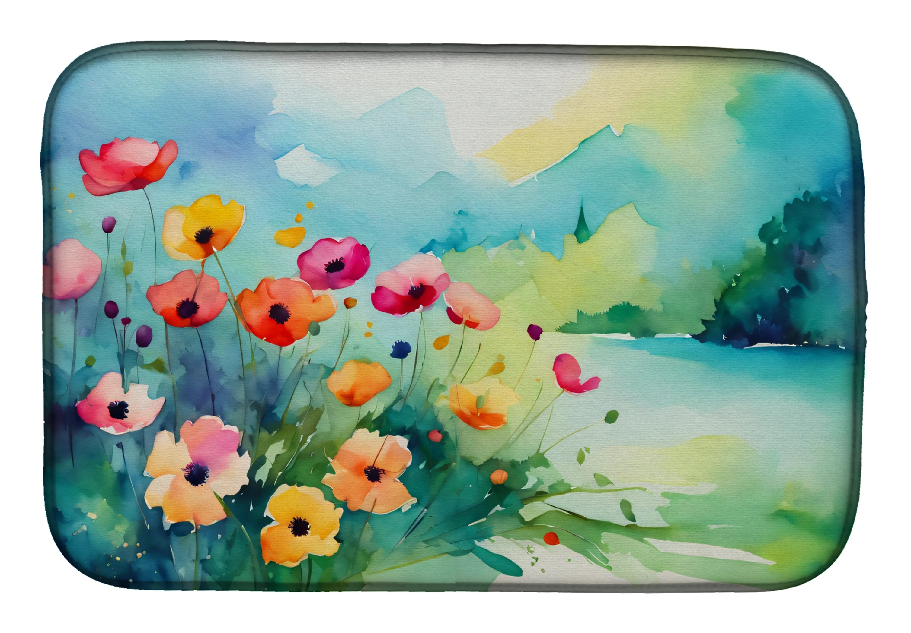 Flowers in Watercolor Dish Drying Mat - Size: 14  X 21" | Pack Of: 1 | Collection name: Flowers in watercolor