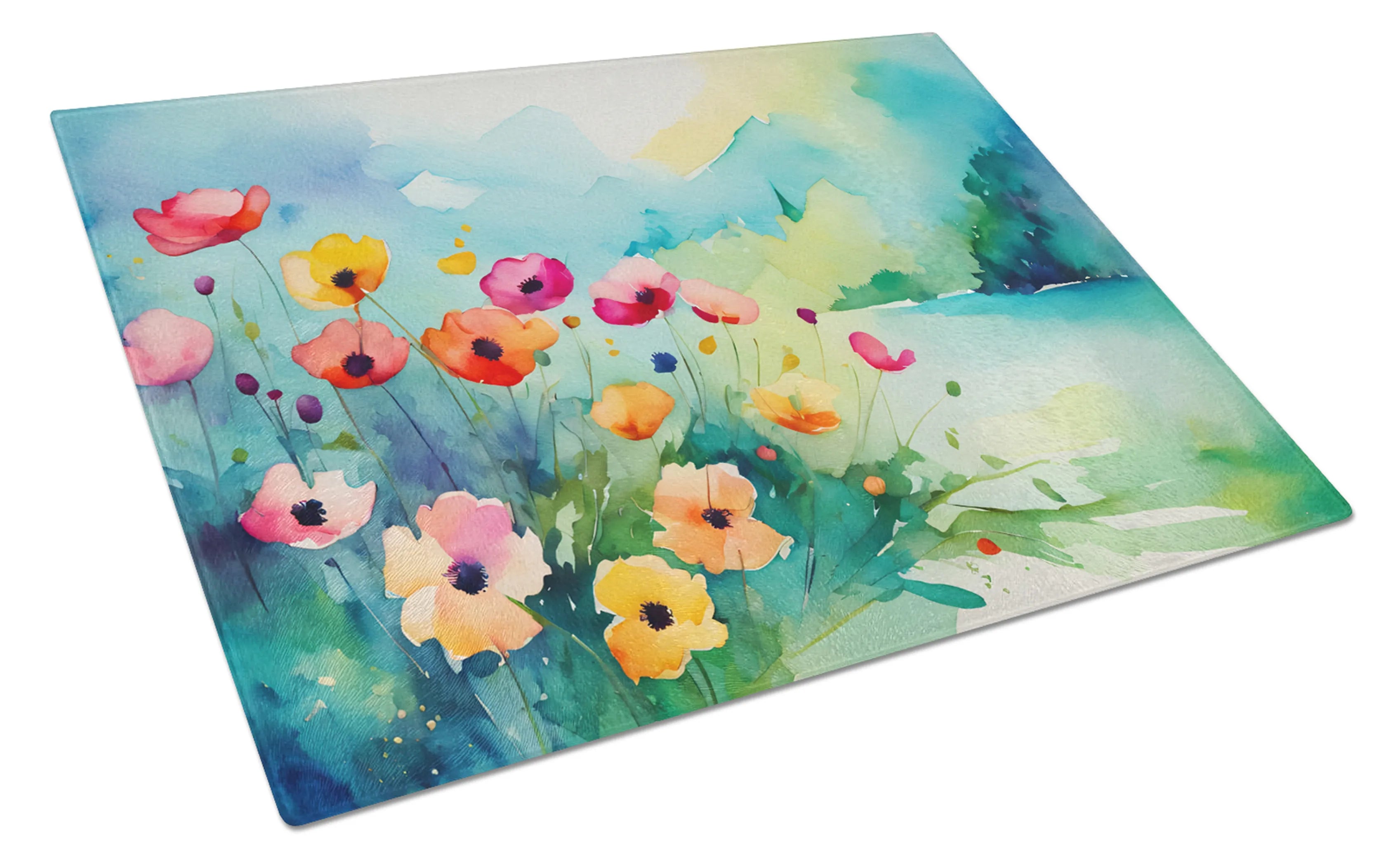Flowers in Watercolor Glass Cutting Board - Size: LARGE | Pack Of: 1 | Collection name: Flowers in watercolor