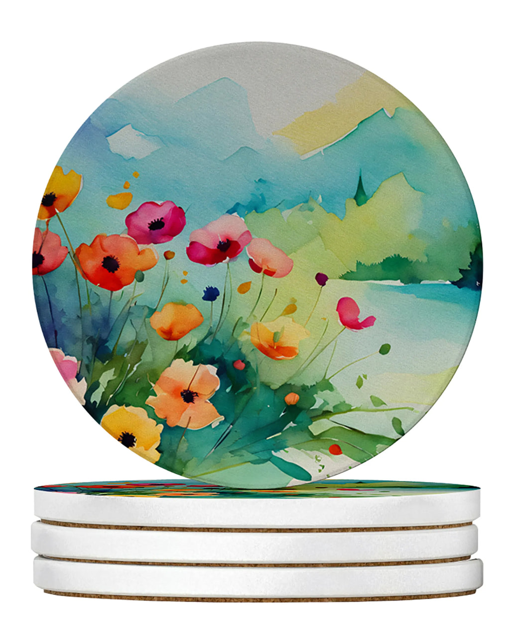 Flowers in Watercolor Large Sandstone Coasters