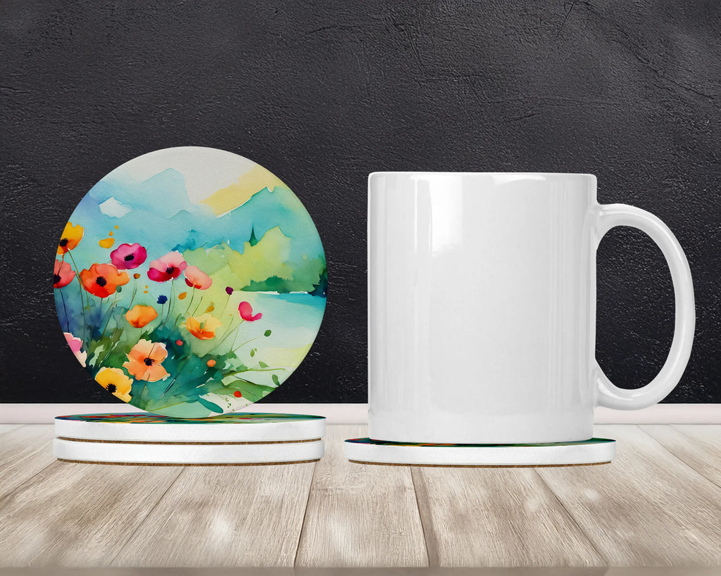Flowers in Watercolor Large Sandstone Coasters