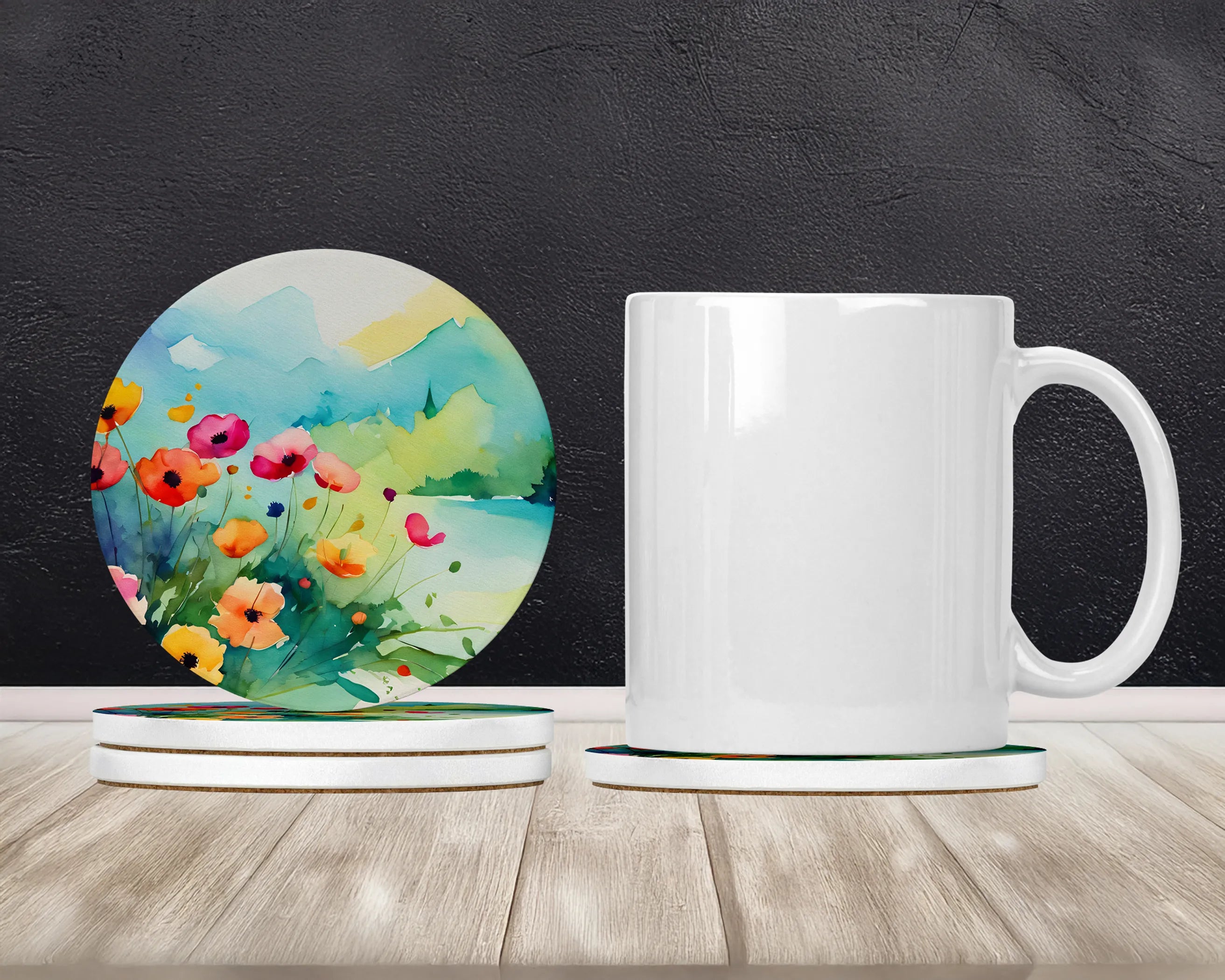 Flowers in Watercolor Large Sandstone Coasters