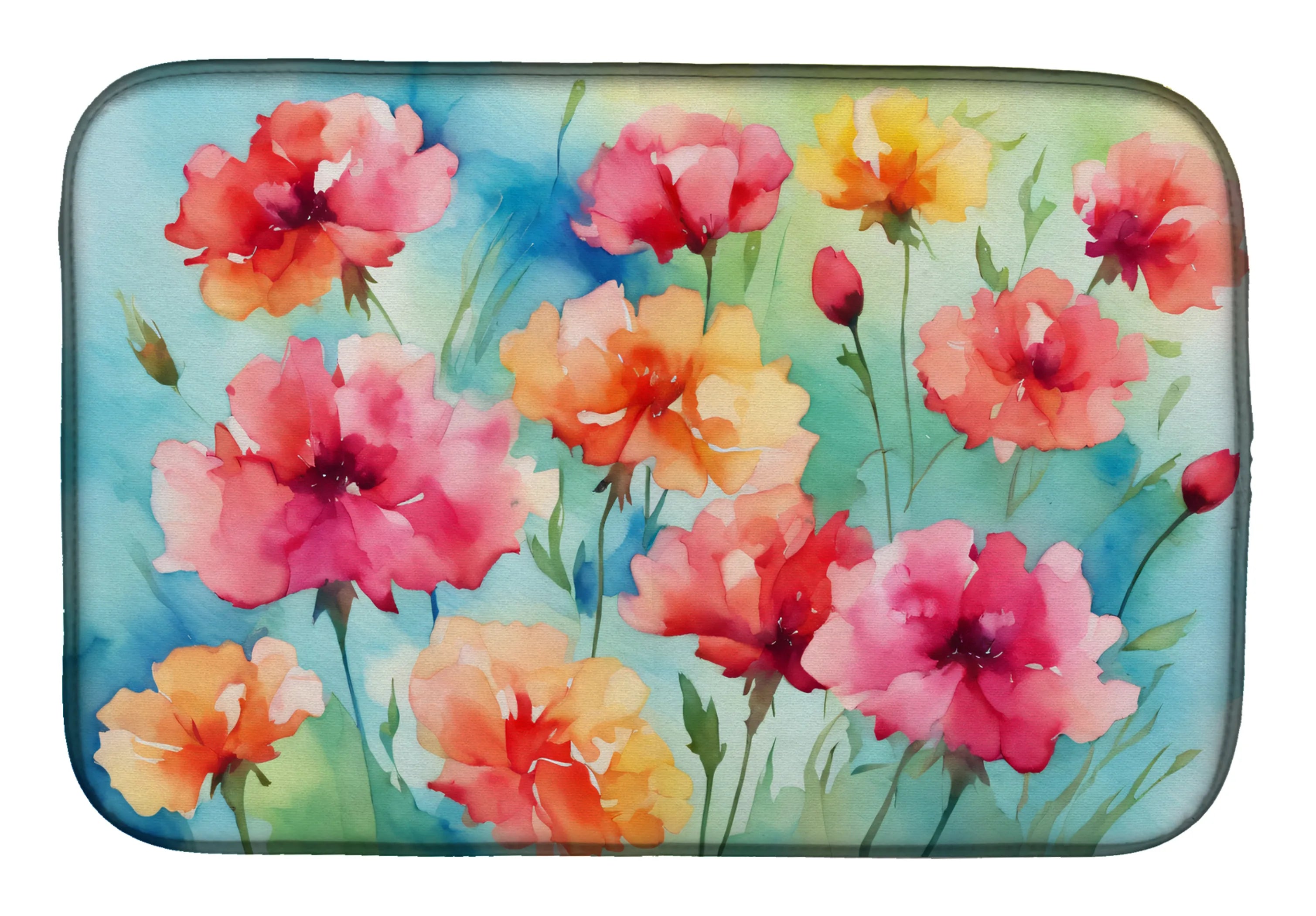 Flowers in Watercolor Dish Drying Mat - Size: 14  X 21" | Pack Of: 1 | Collection name: Flowers in watercolor