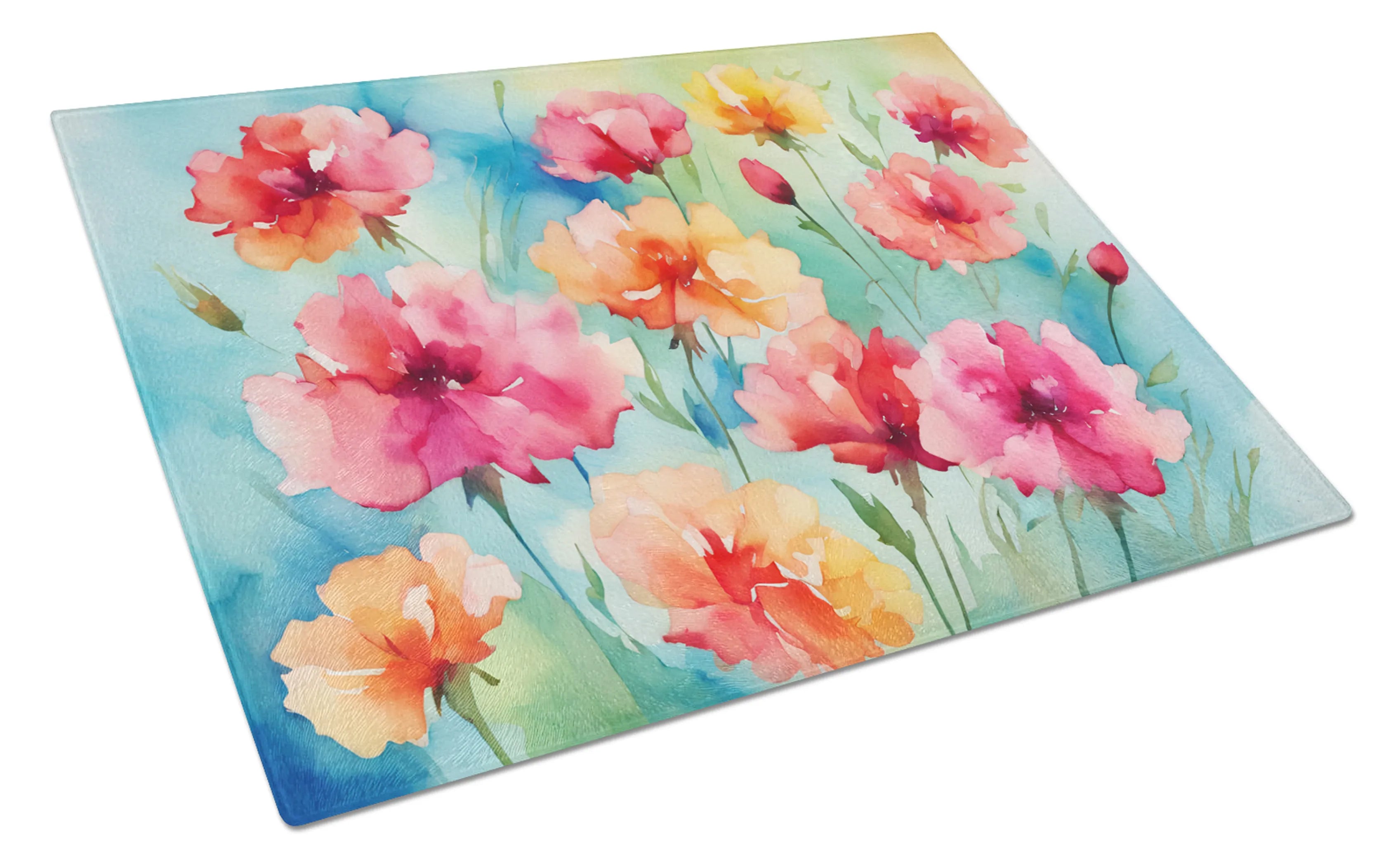 Flowers in Watercolor Glass Cutting Board - Size: LARGE | Pack Of: 1 | Collection name: Flowers in watercolor