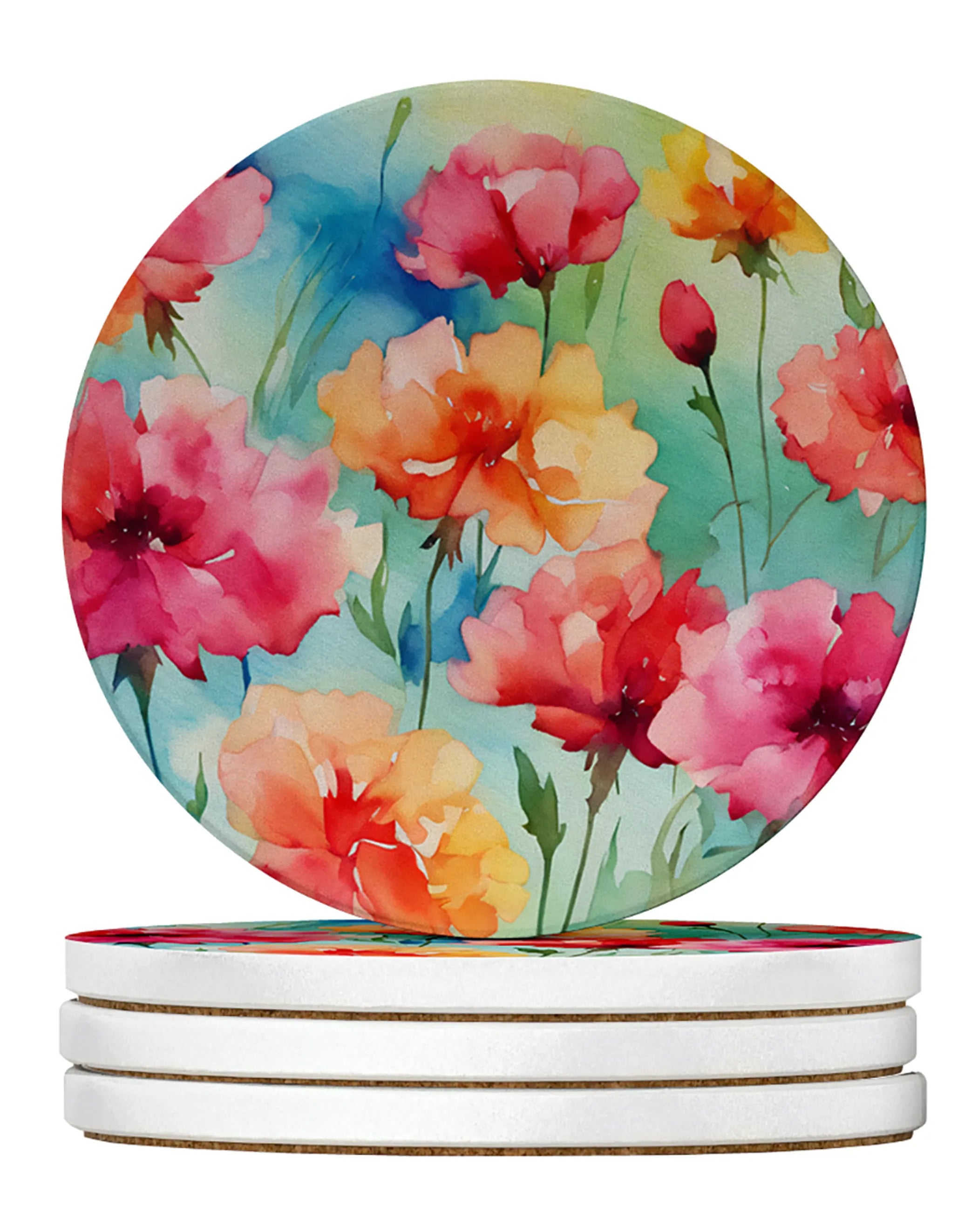 Flowers in Watercolor Large Sandstone Coasters