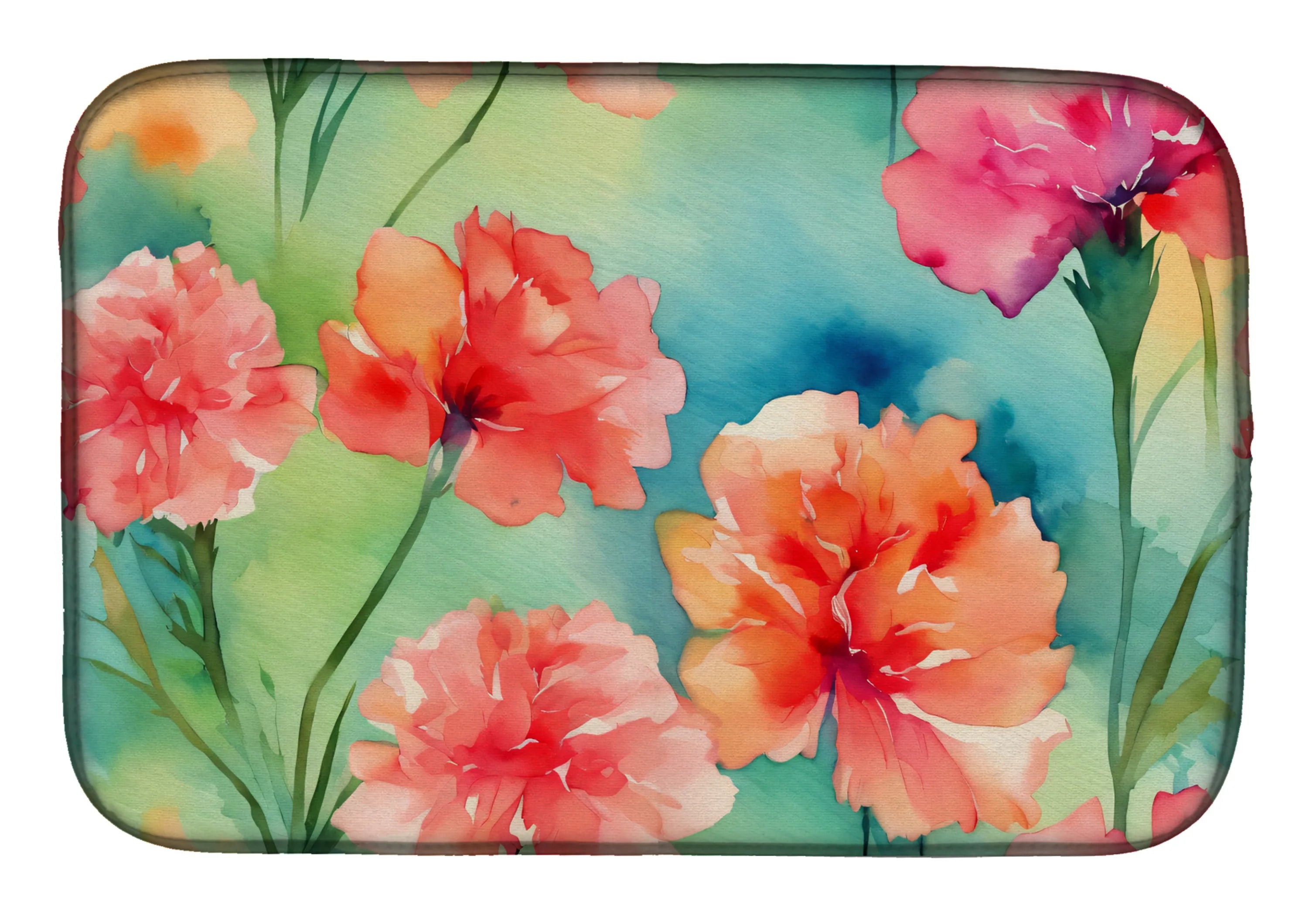Flowers in Watercolor Dish Drying Mat - Size: 14  X 21" | Pack Of: 1 | Collection name: Flowers in watercolor