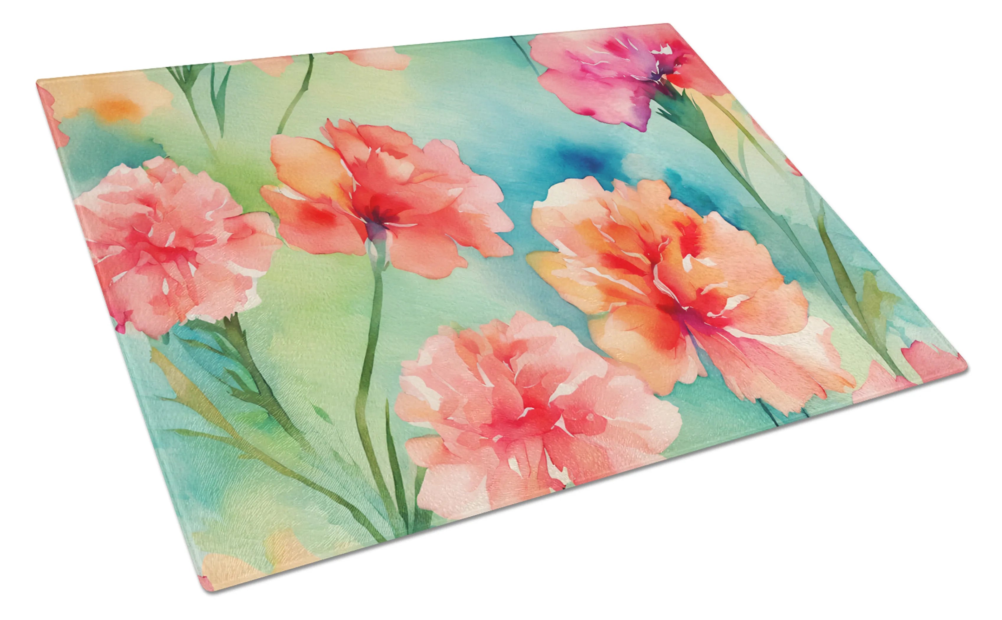 Flowers in Watercolor Glass Cutting Board - Size: LARGE | Pack Of: 1 | Collection name: Flowers in watercolor
