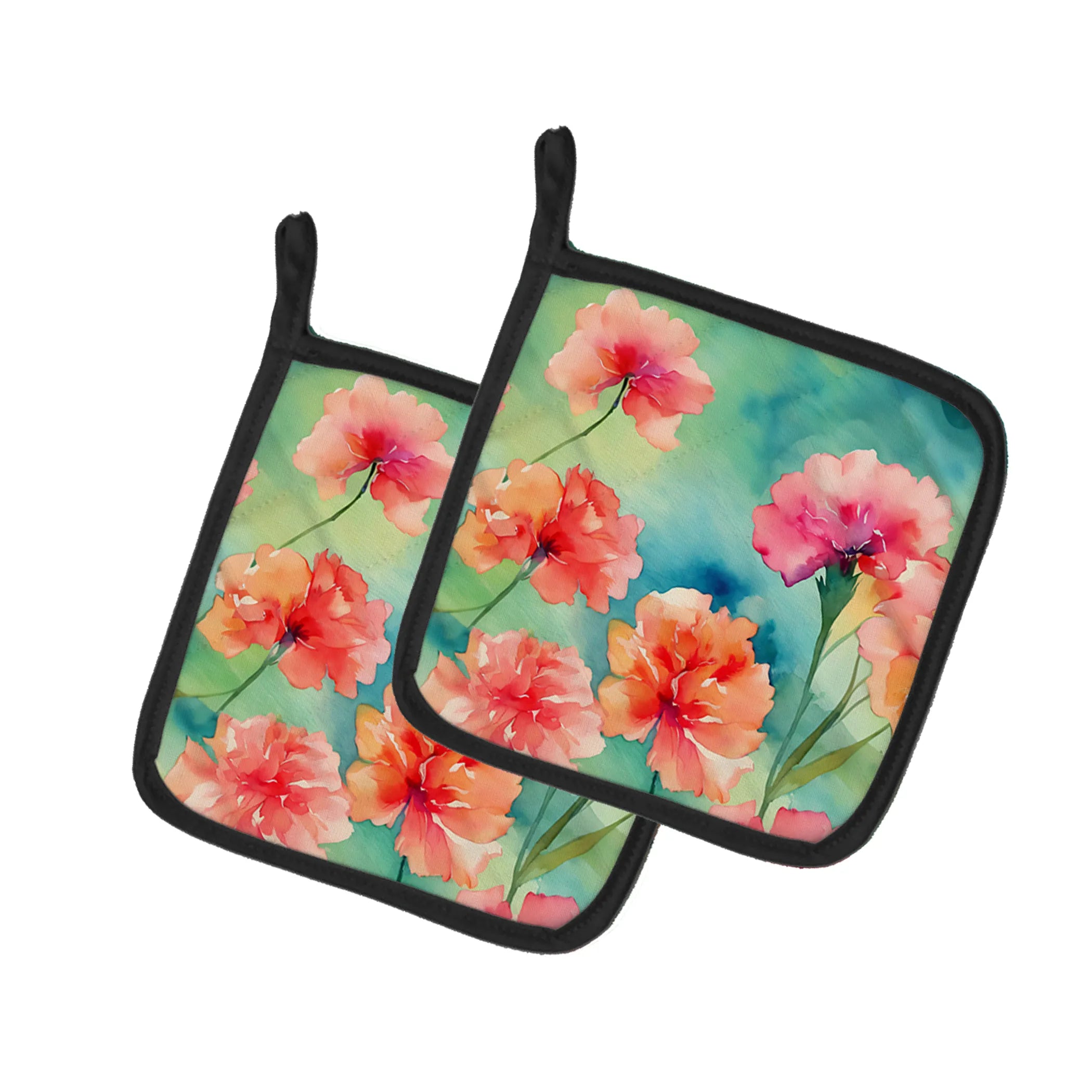 Flowers in Watercolor Pair of Pot Holders - Size: 7.5HX7.5W | Pack Of: 1 | Collection name: Flowers in watercolor