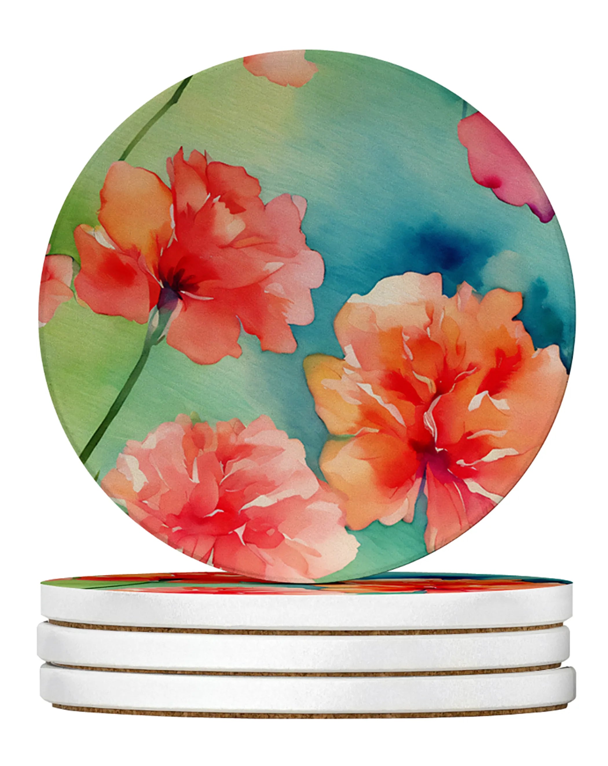 Flowers in Watercolor Large Sandstone Coasters