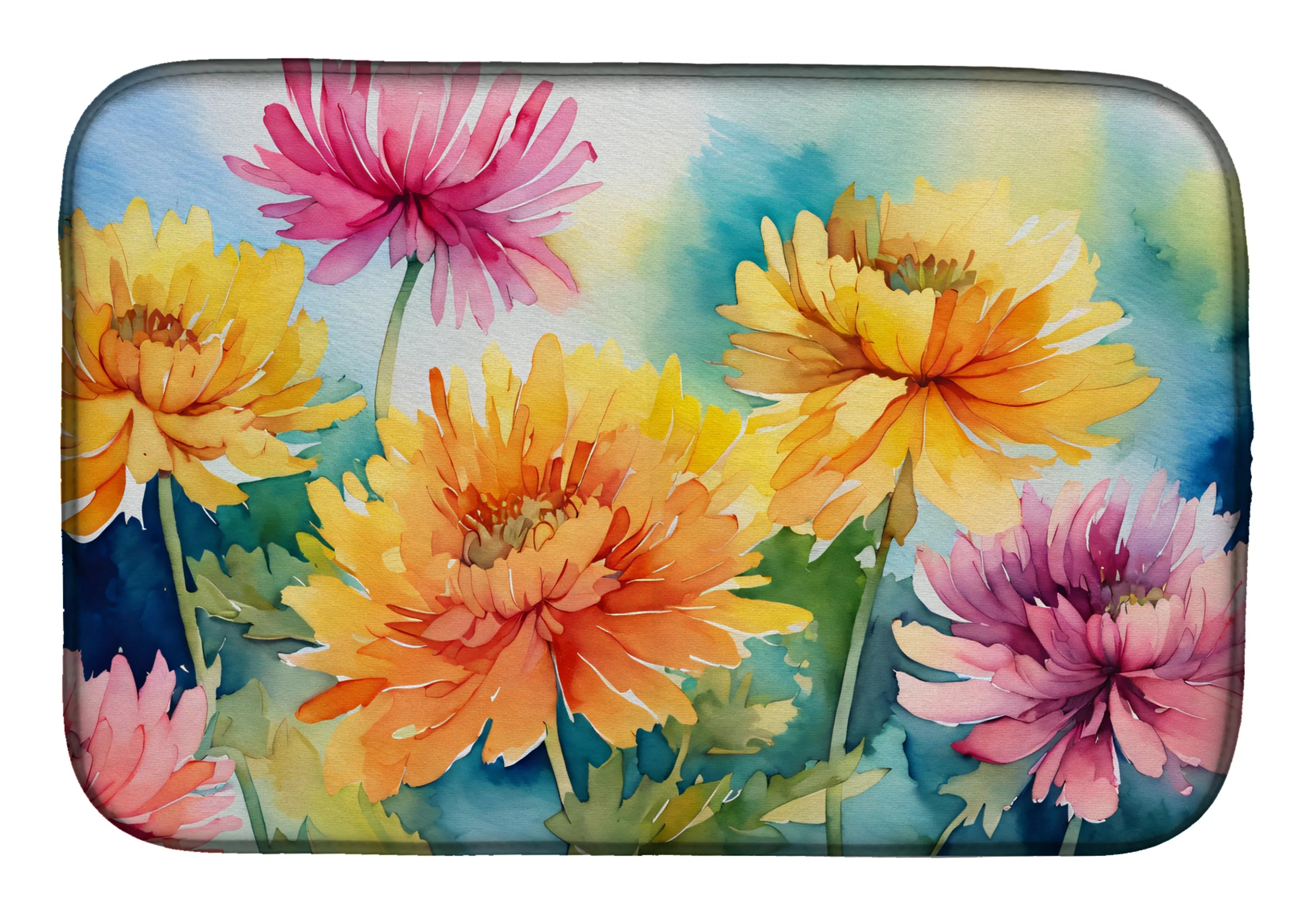 Flowers in Watercolor Dish Drying Mat - Size: 14  X 21" | Pack Of: 1 | Collection name: Flowers in watercolor