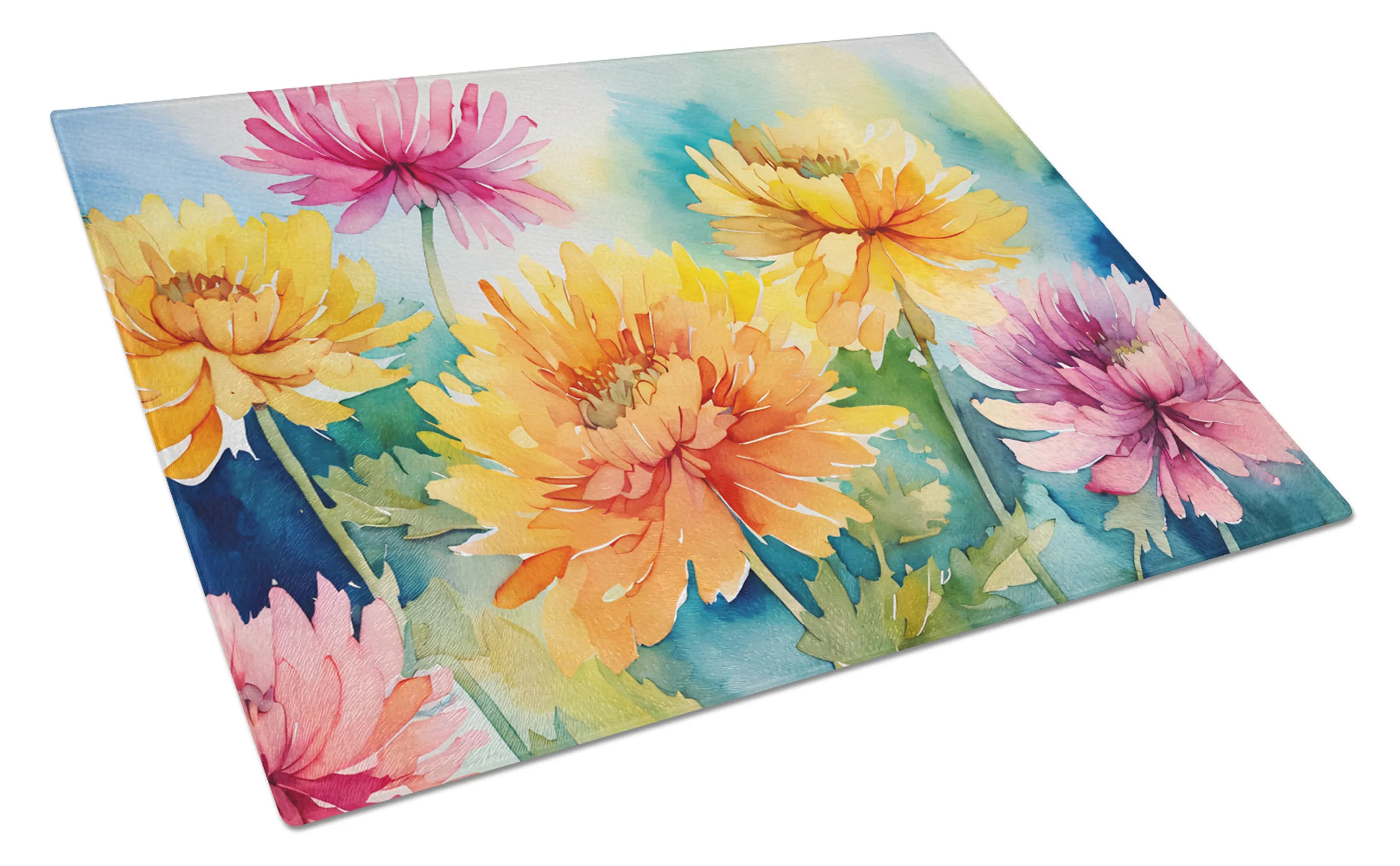 Flowers in Watercolor Glass Cutting Board - Size: LARGE | Pack Of: 1 | Collection name: Flowers in watercolor