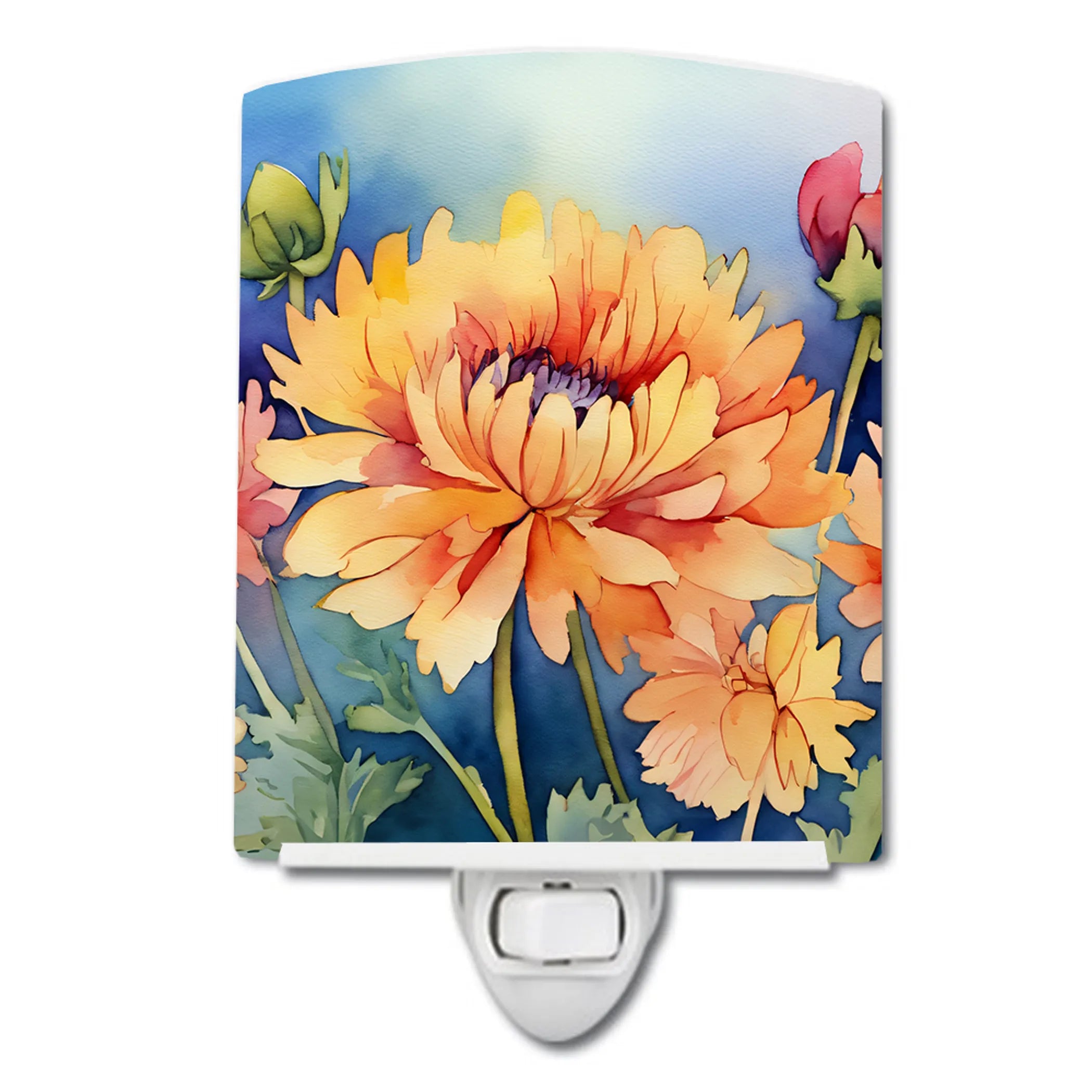 Flowers in Watercolor Ceramic Night Light - Pack Of: 1 | Collection name: Flowers in watercolor