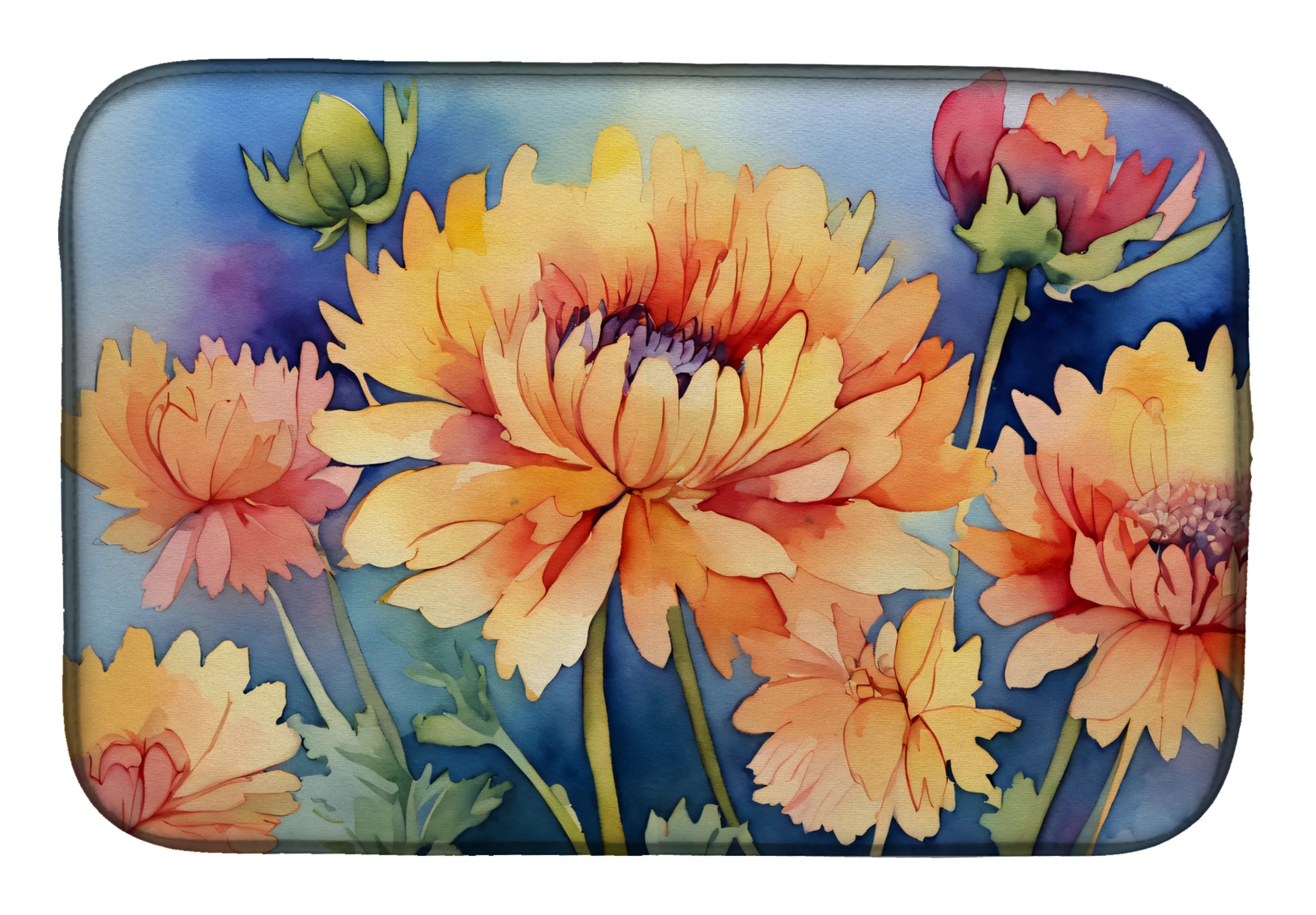 Flowers in Watercolor Dish Drying Mat - Size: 14  X 21" | Pack Of: 1 | Collection name: Flowers in watercolor