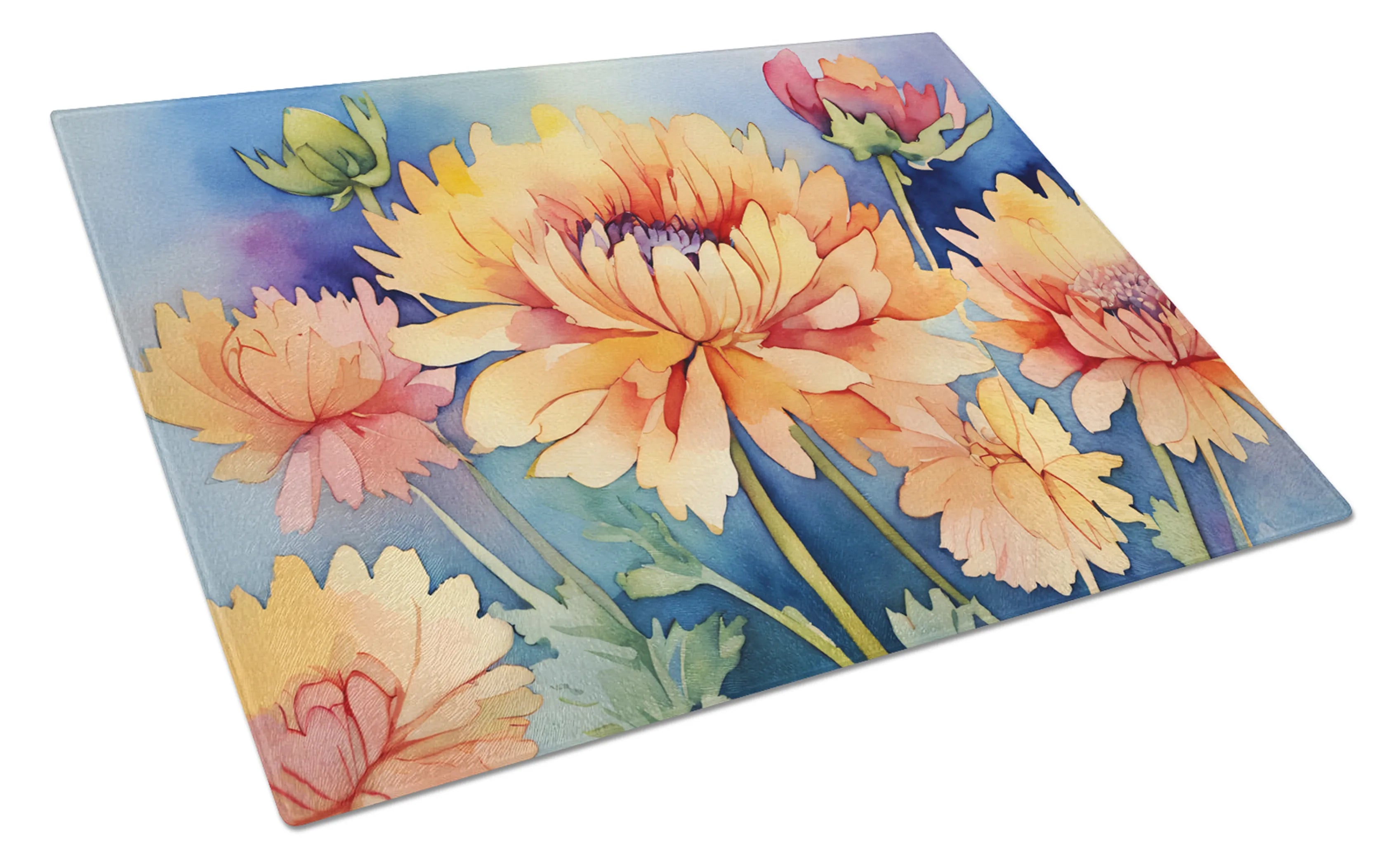 Flowers in Watercolor Glass Cutting Board - Size: LARGE | Pack Of: 1 | Collection name: Flowers in watercolor