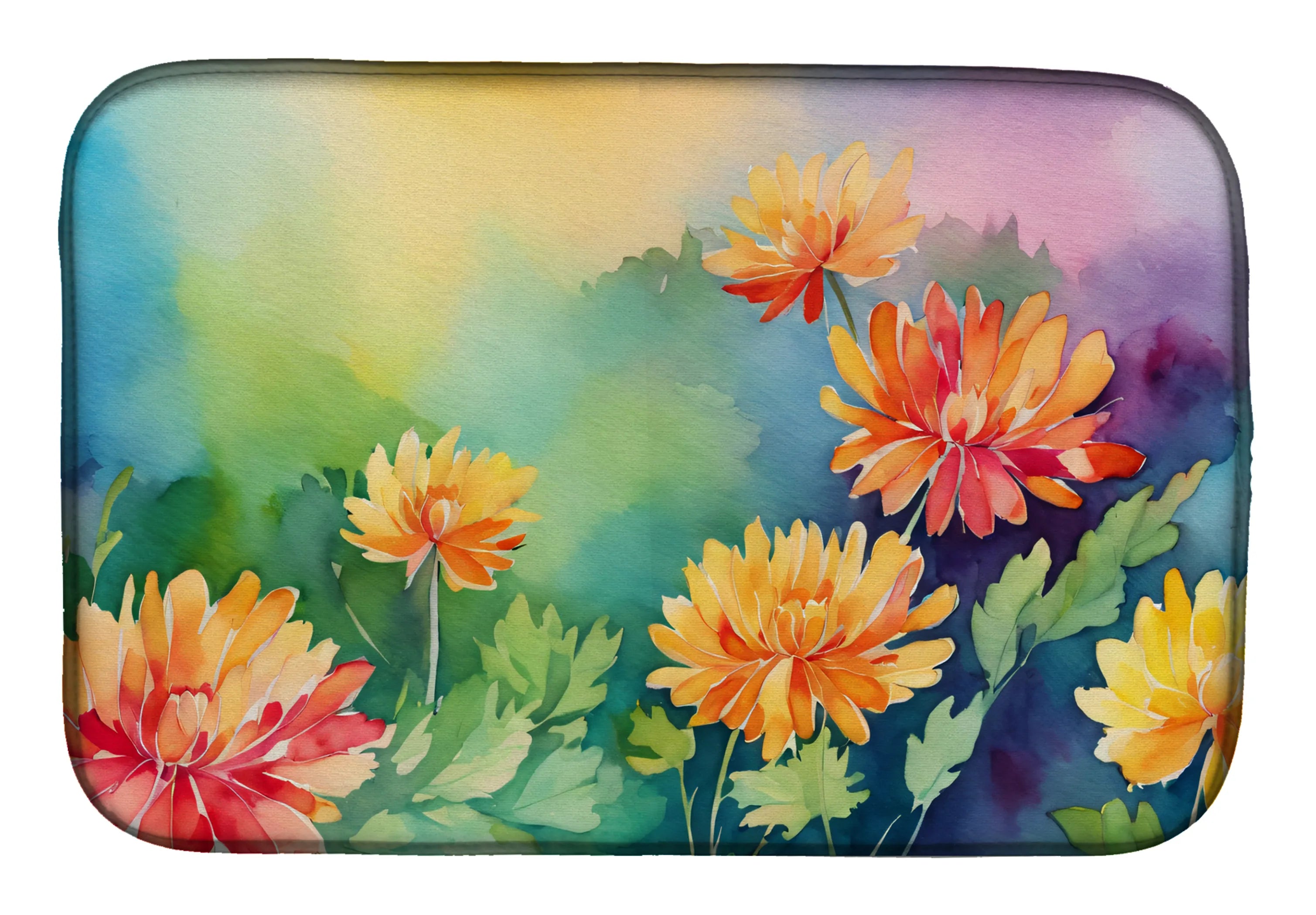Flowers in Watercolor Dish Drying Mat - Size: 14  X 21" | Pack Of: 1 | Collection name: Flowers in watercolor