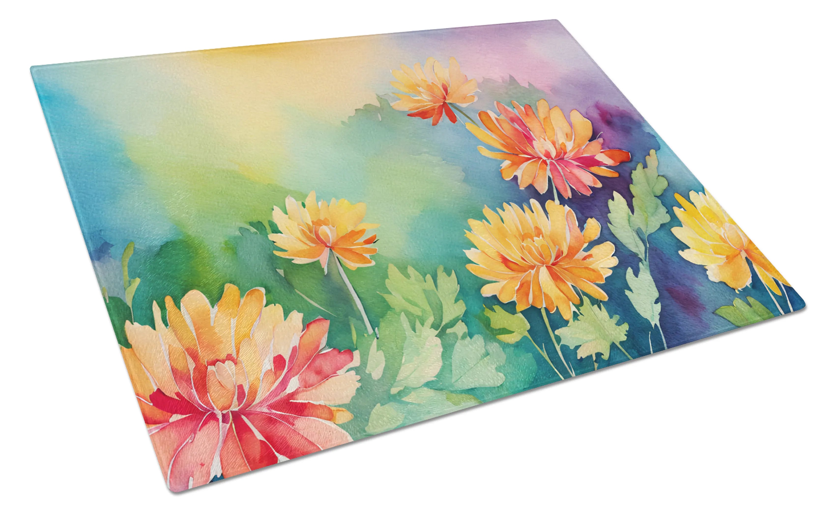 Flowers in Watercolor Glass Cutting Board - Size: LARGE | Pack Of: 1 | Collection name: Flowers in watercolor