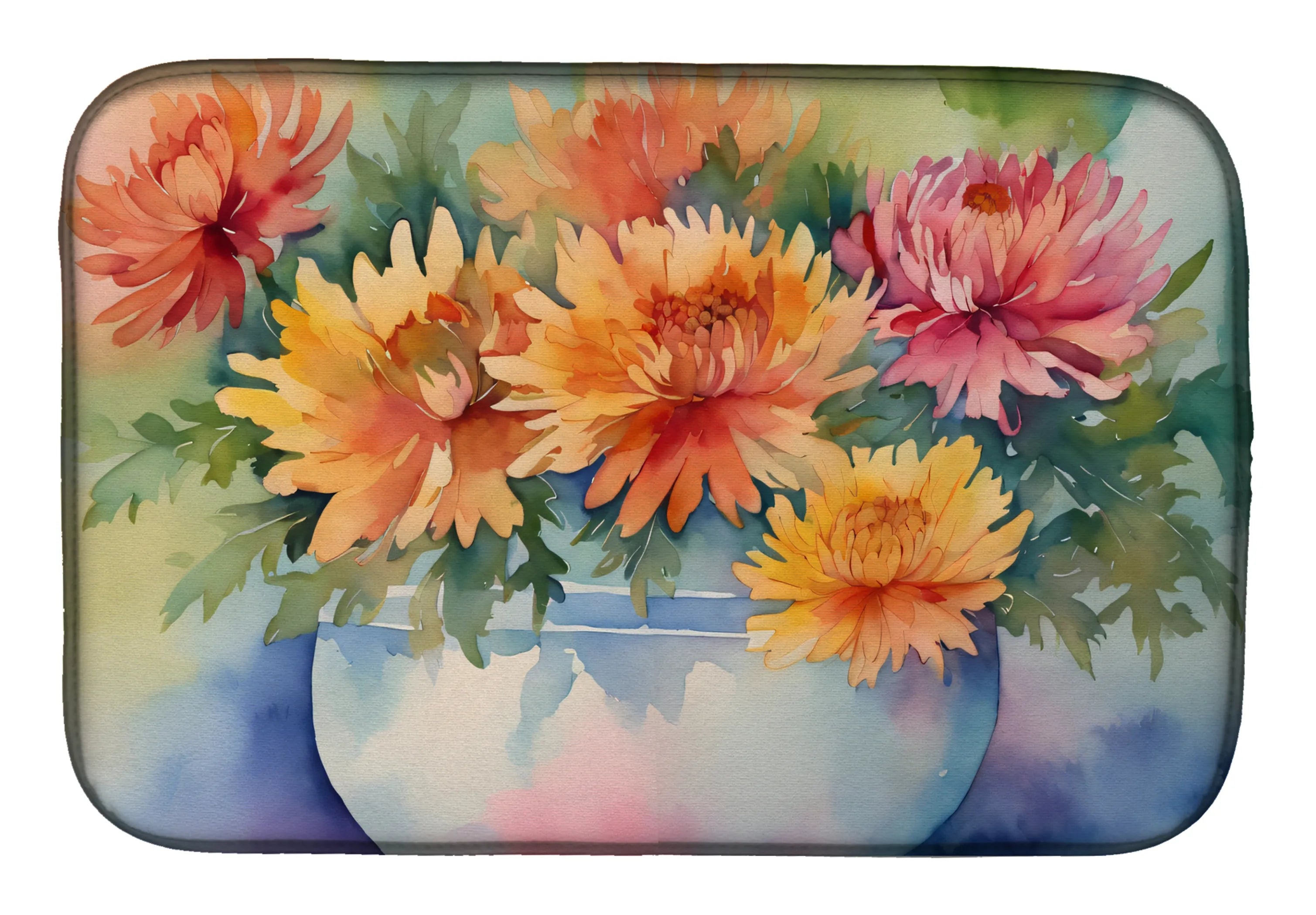 Flowers in Watercolor Dish Drying Mat - Size: 14  X 21" | Pack Of: 1 | Collection name: Flowers in watercolor