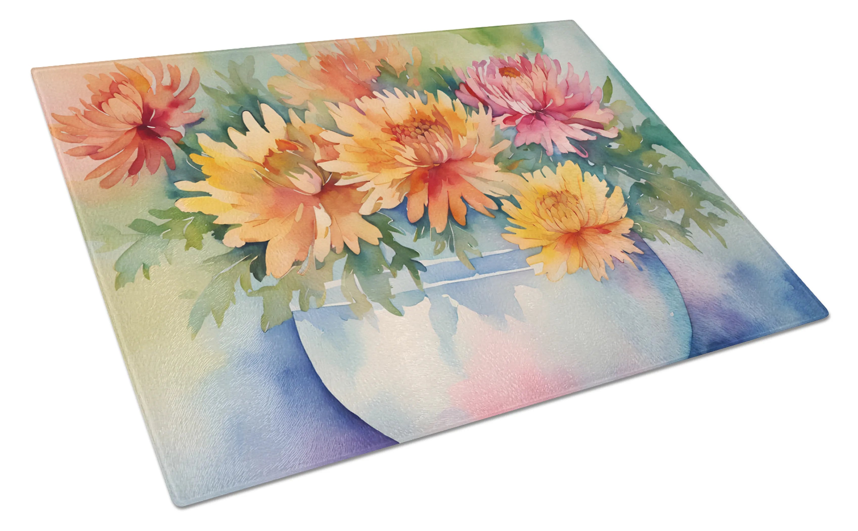 Flowers in Watercolor Glass Cutting Board - Size: LARGE | Pack Of: 1 | Collection name: Flowers in watercolor