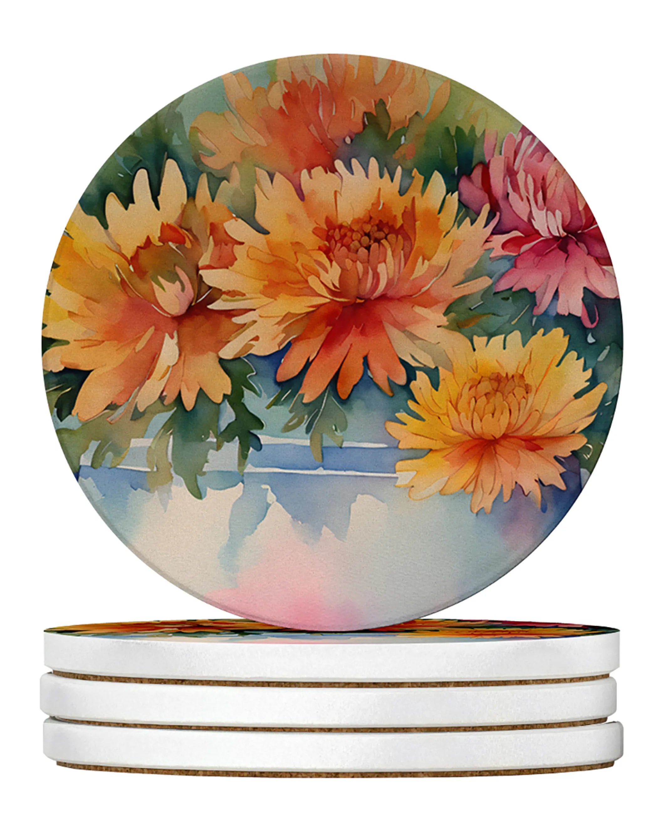 Flowers in Watercolor Large Sandstone Coasters