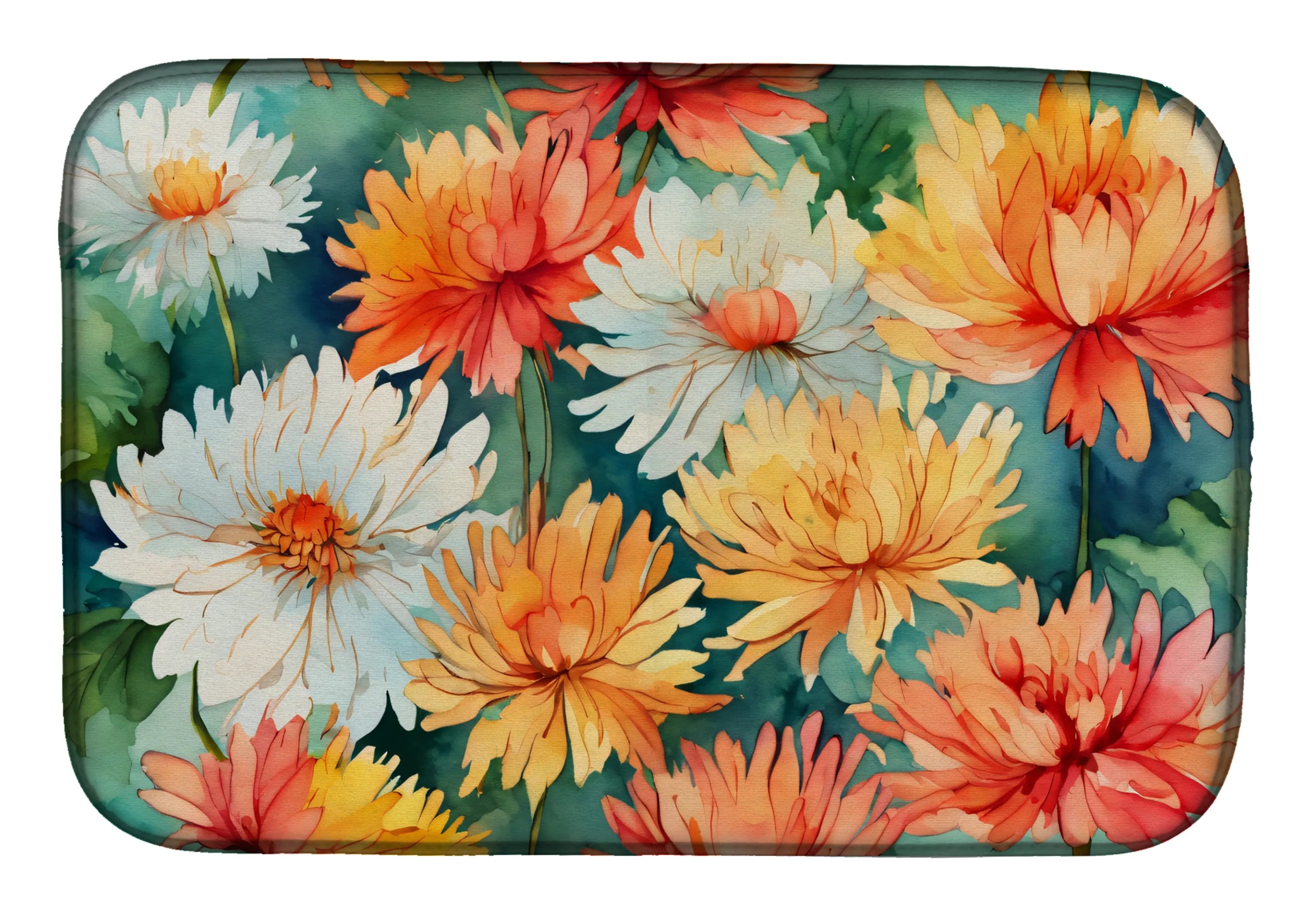 Flowers in Watercolor Dish Drying Mat - Size: 14  X 21" | Pack Of: 1 | Collection name: Flowers in watercolor