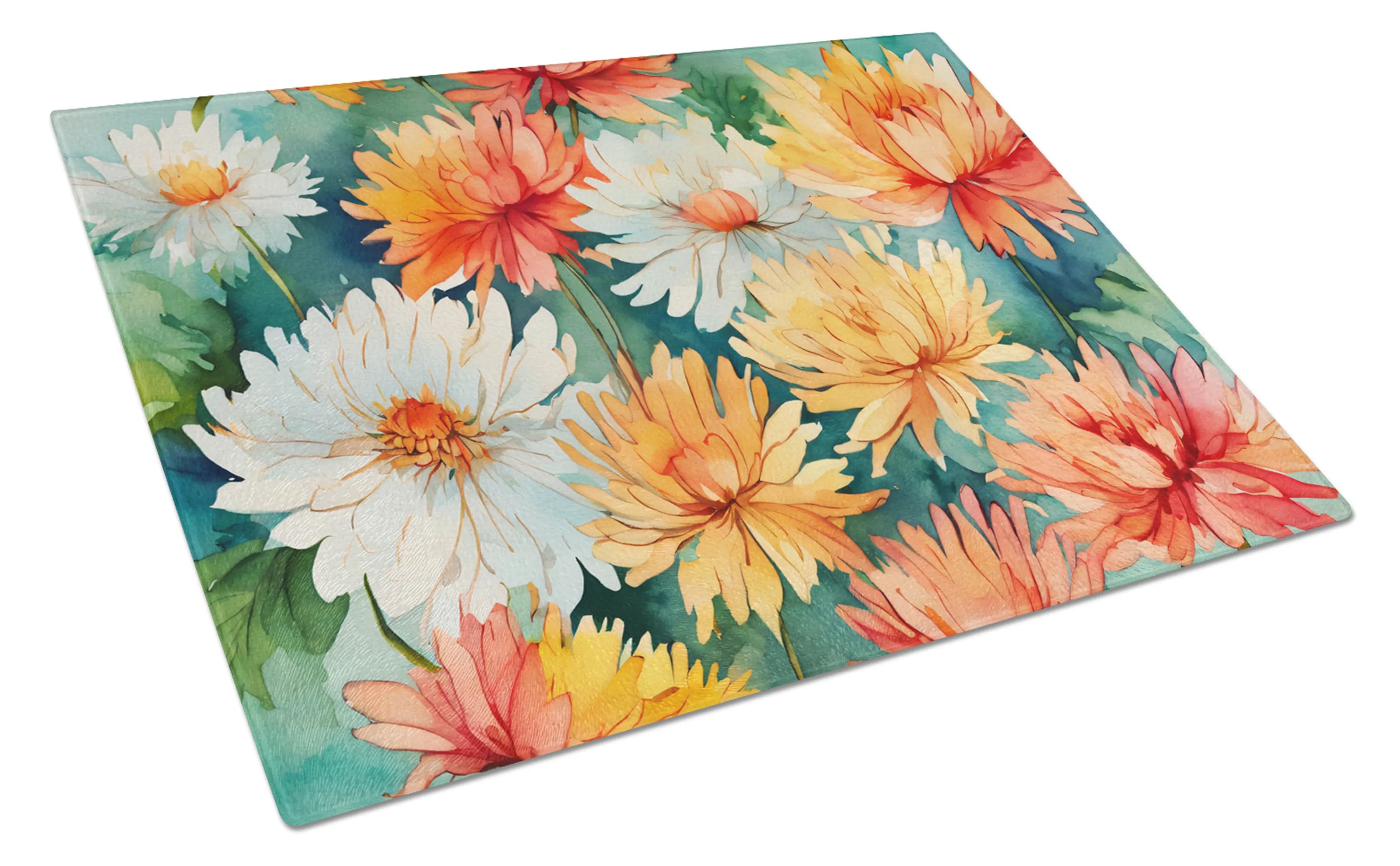 Flowers in Watercolor Glass Cutting Board - Size: LARGE | Pack Of: 1 | Collection name: Flowers in watercolor